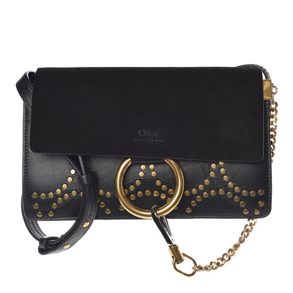Chloe Suede Calfskin Studded Small Faye Shoulder Bag Black 1 of 11