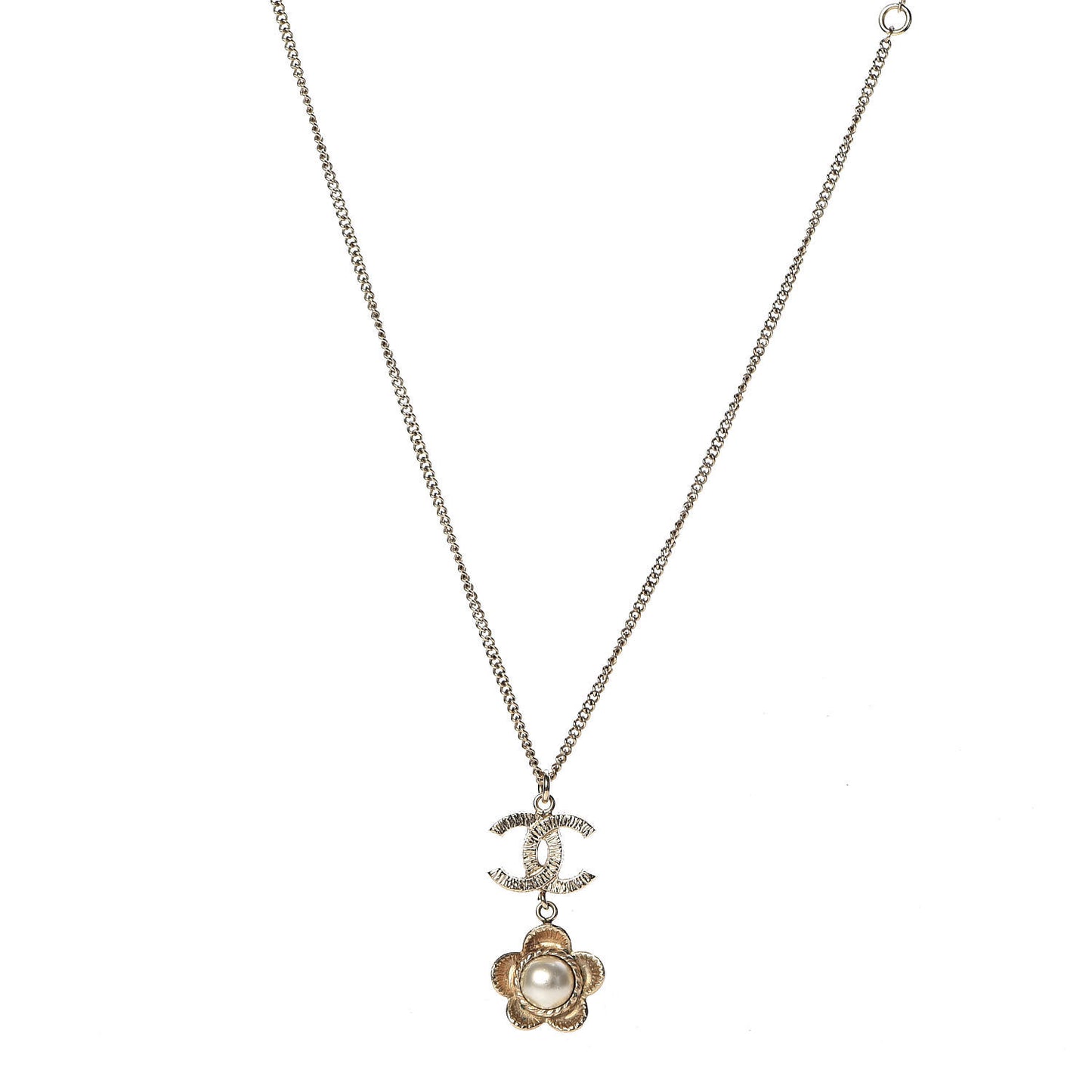Pearl CC Camellia Pendant Necklace Gold