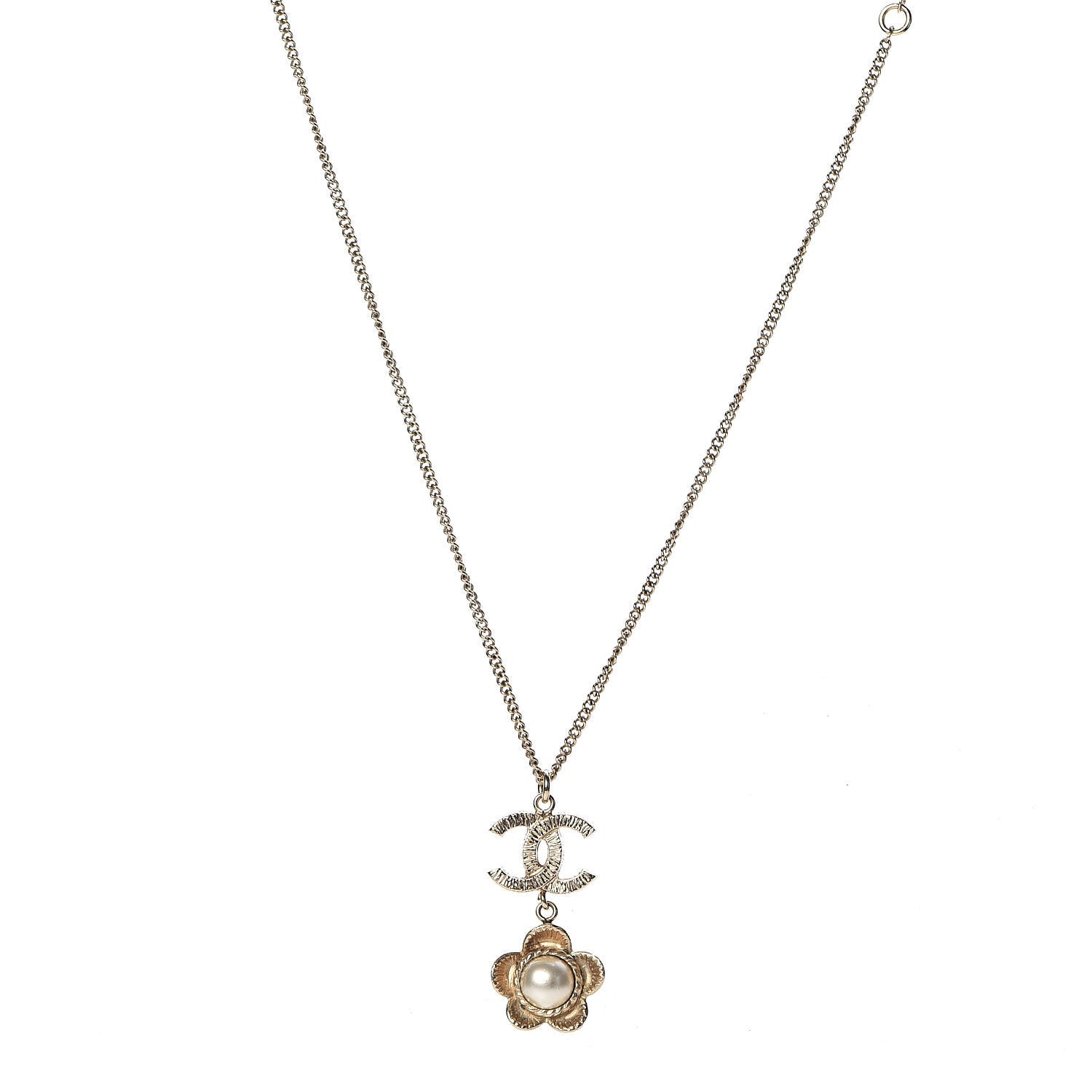 Chanel Pearl CC Camellia Pendant Necklace Gold 1 of 5