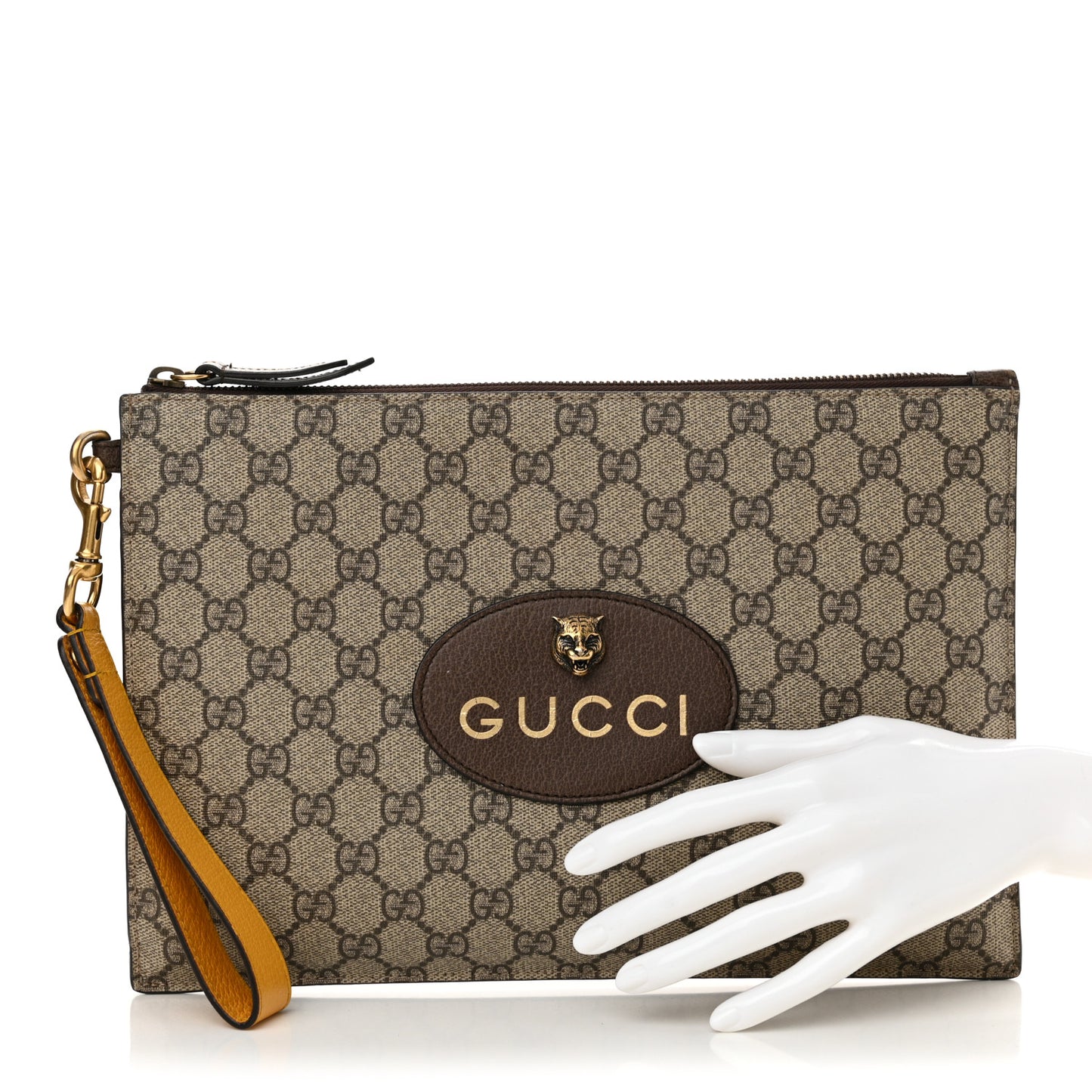 GG Supreme Monogram Neo Vintage Zip Wristlet Pouch Beige New Acero Crop