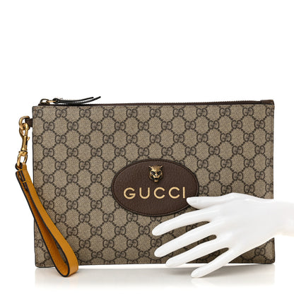 Gucci GG Supreme Monogram Neo Vintage Zip Wristlet Pouch Beige New Acero Crop 2 of 13