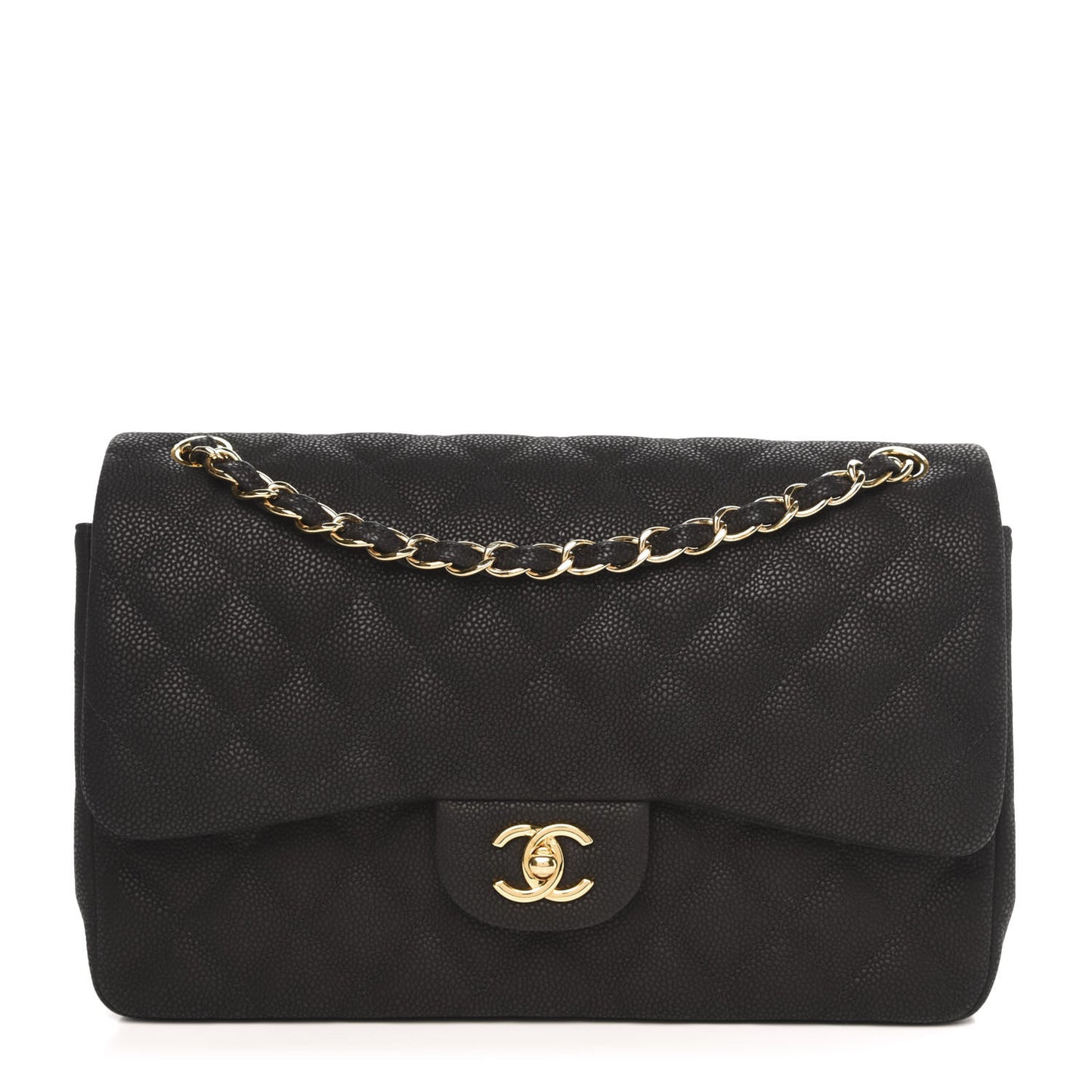 Iridescent Caviar Quilted Jumbo Double Flap Black