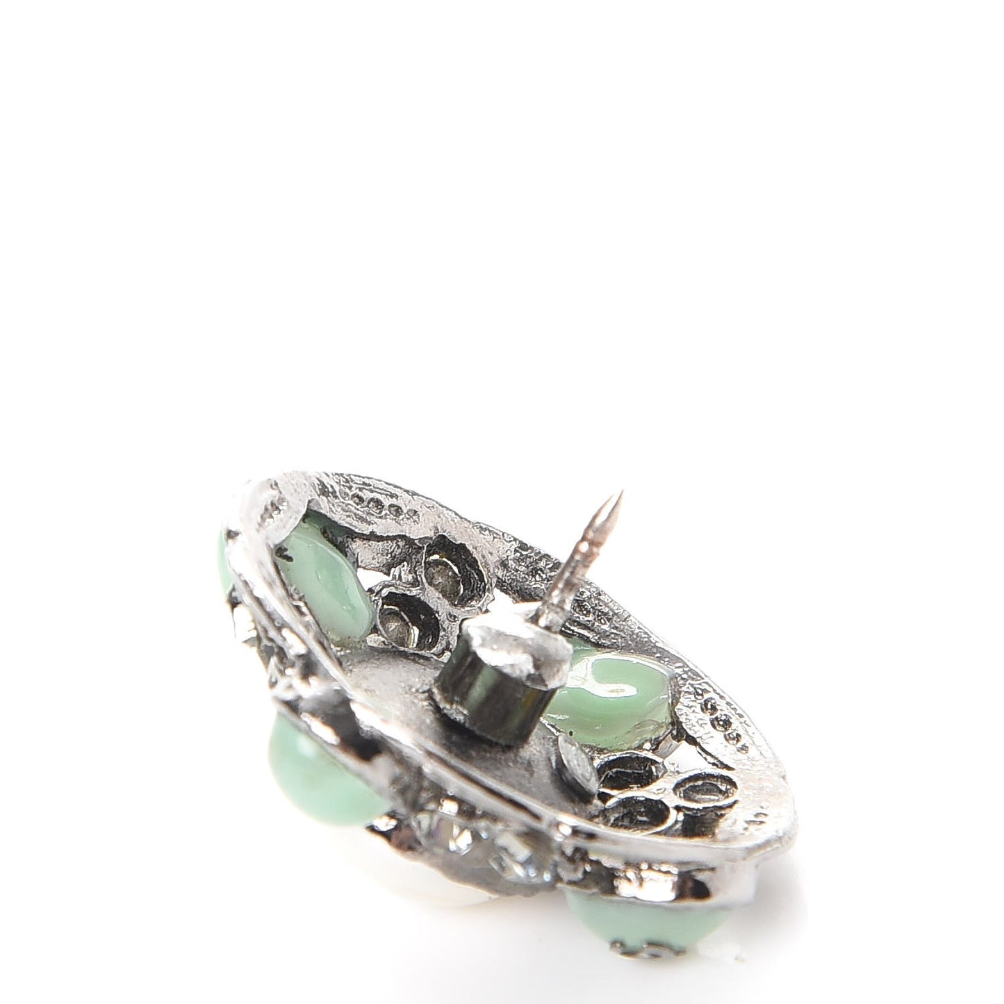 Gripoix Poured Glass Crystal Pearl Brooch Silver