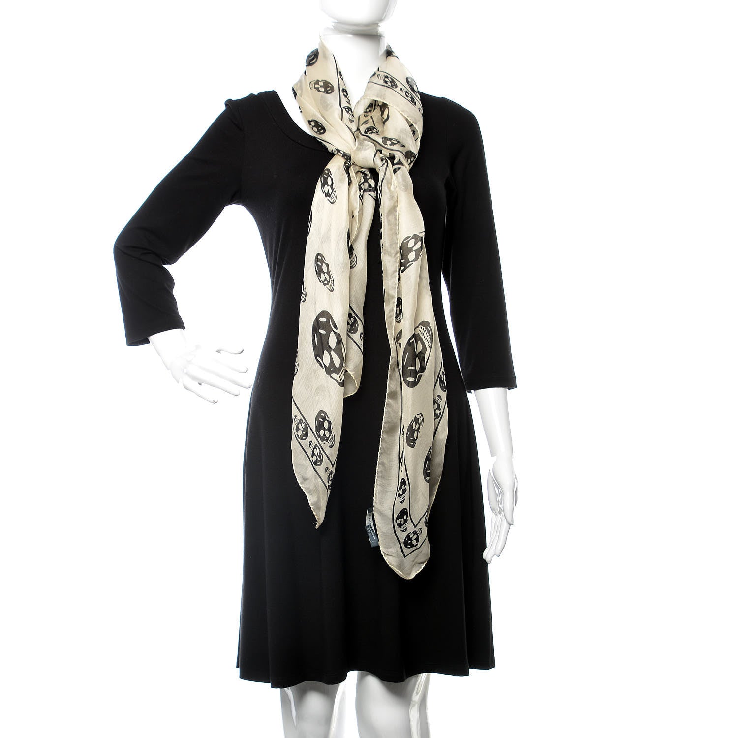 Alexander McQueen Silk Chiffon Skull Scarf Ivory Black 2 of 5