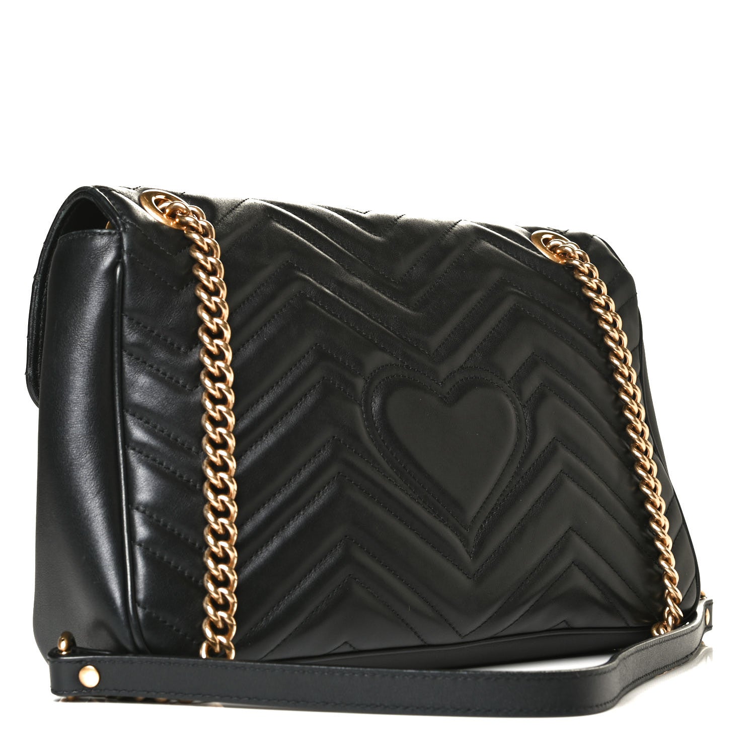 Gucci Calfskin Matelasse Medium GG Marmont Shoulder Bag Black 3 of 12