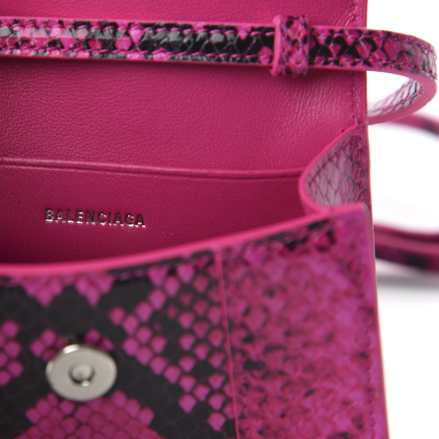 Balenciaga Shiny Calfskin Python Effect Hourglass Top Handle Bag Mini Fuchsia Black 8 of 9