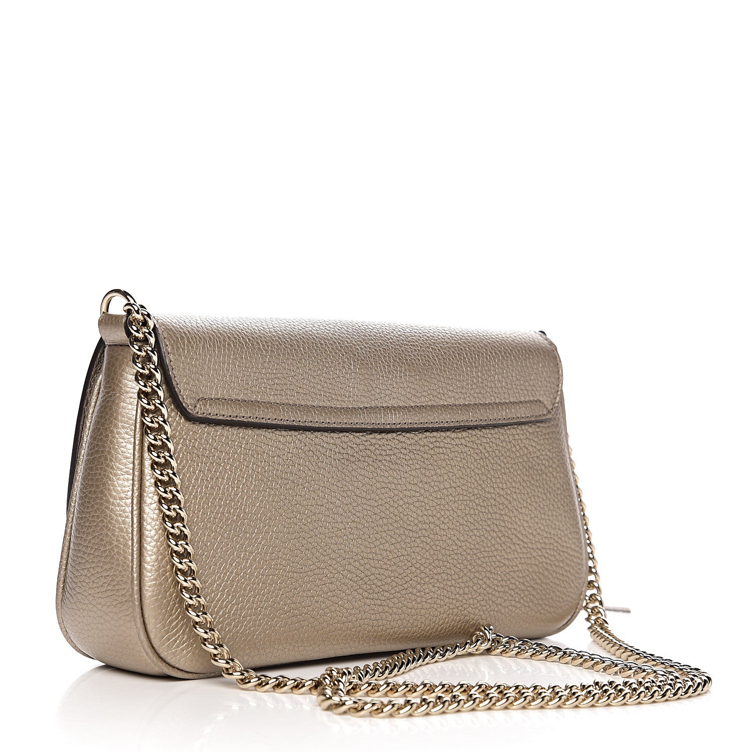 Gucci Metallic Pebbled Calfskin Medium Soho Flap Crossbody Golden Beige 2 of 9