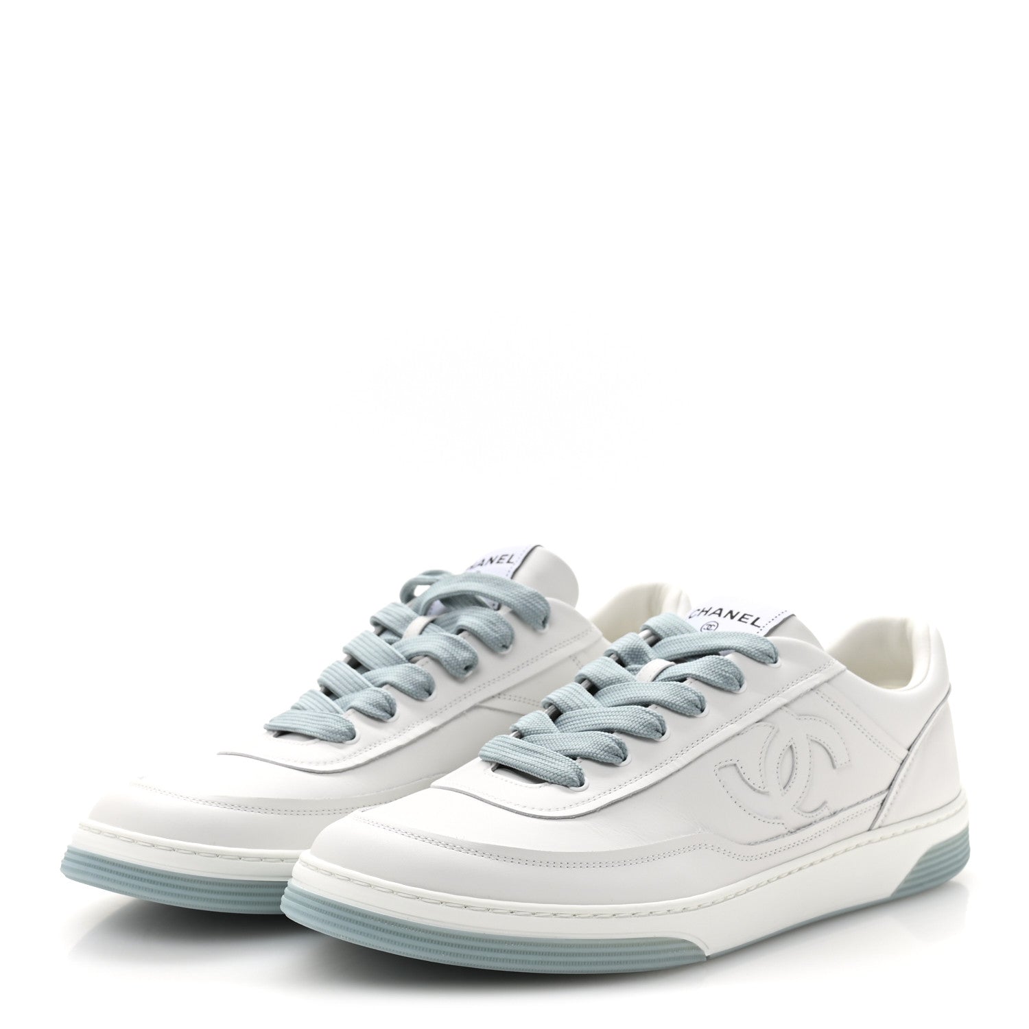 Chanel Calfskin CC Mens Sneakers 45 White Light Blue 4 of 10