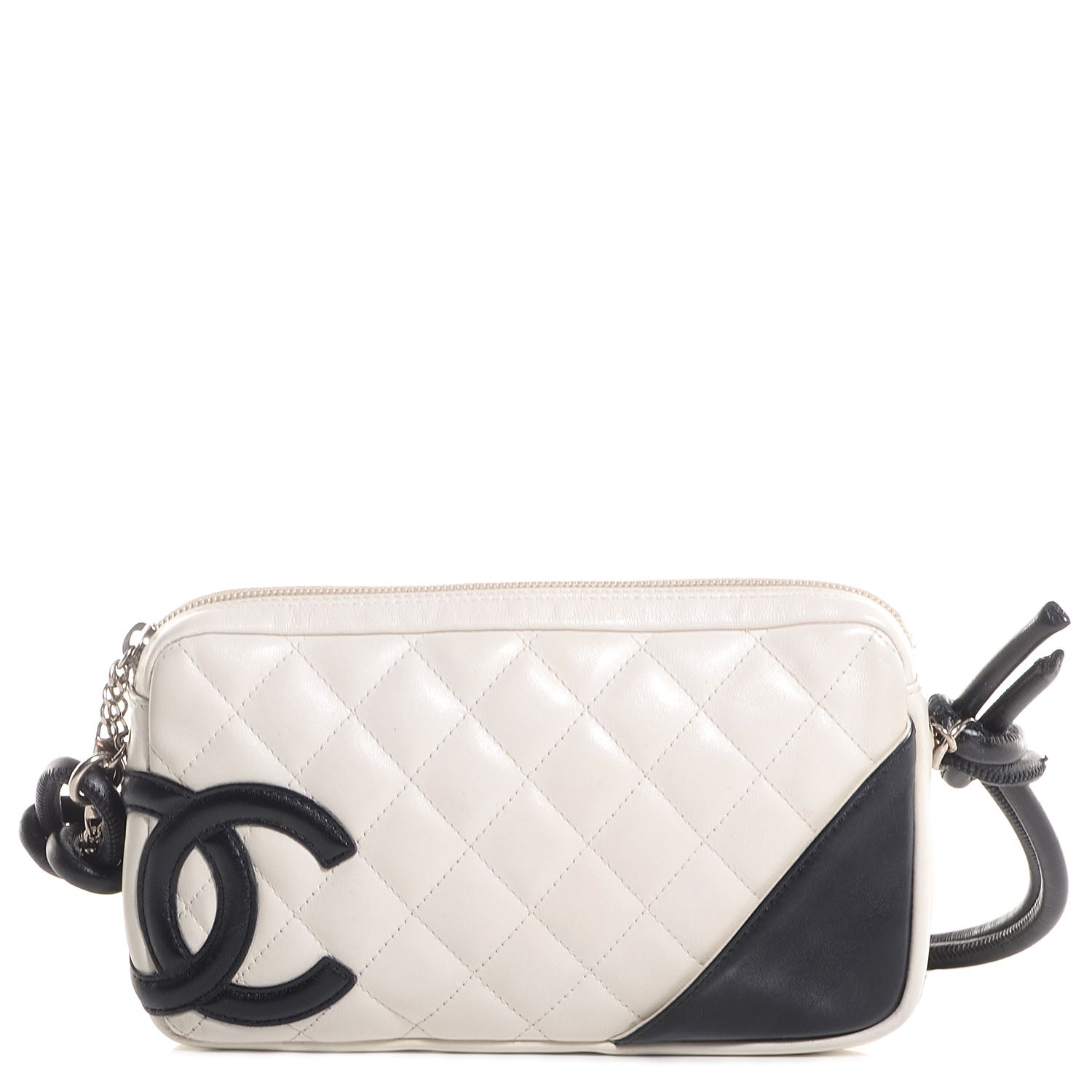 Chanel Calfskin Quilted Cambon Pochette White Black 1 of 7