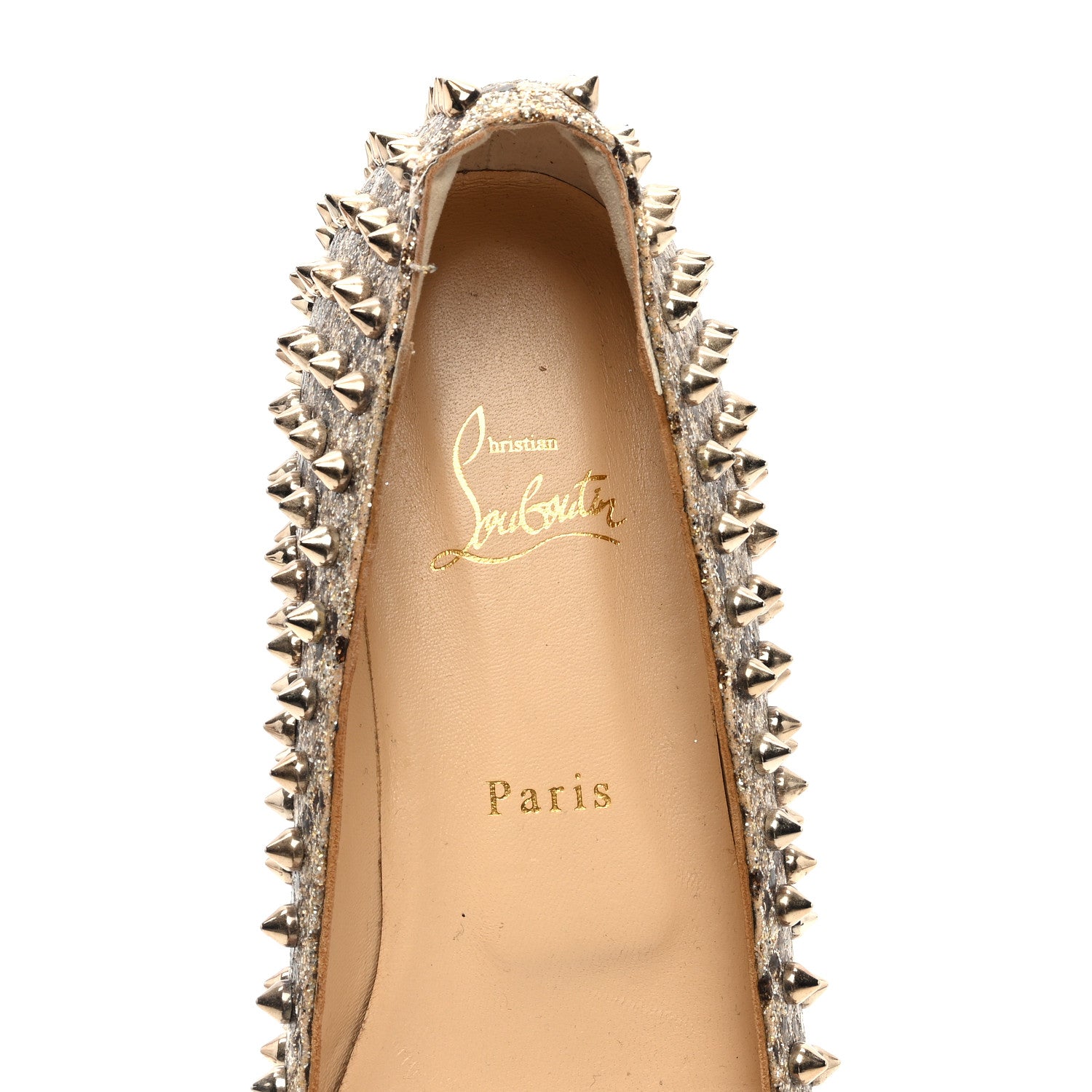 Christian Louboutin Glitter Diams Follies Spikes Flats 39.5 Colombe 7 of 7