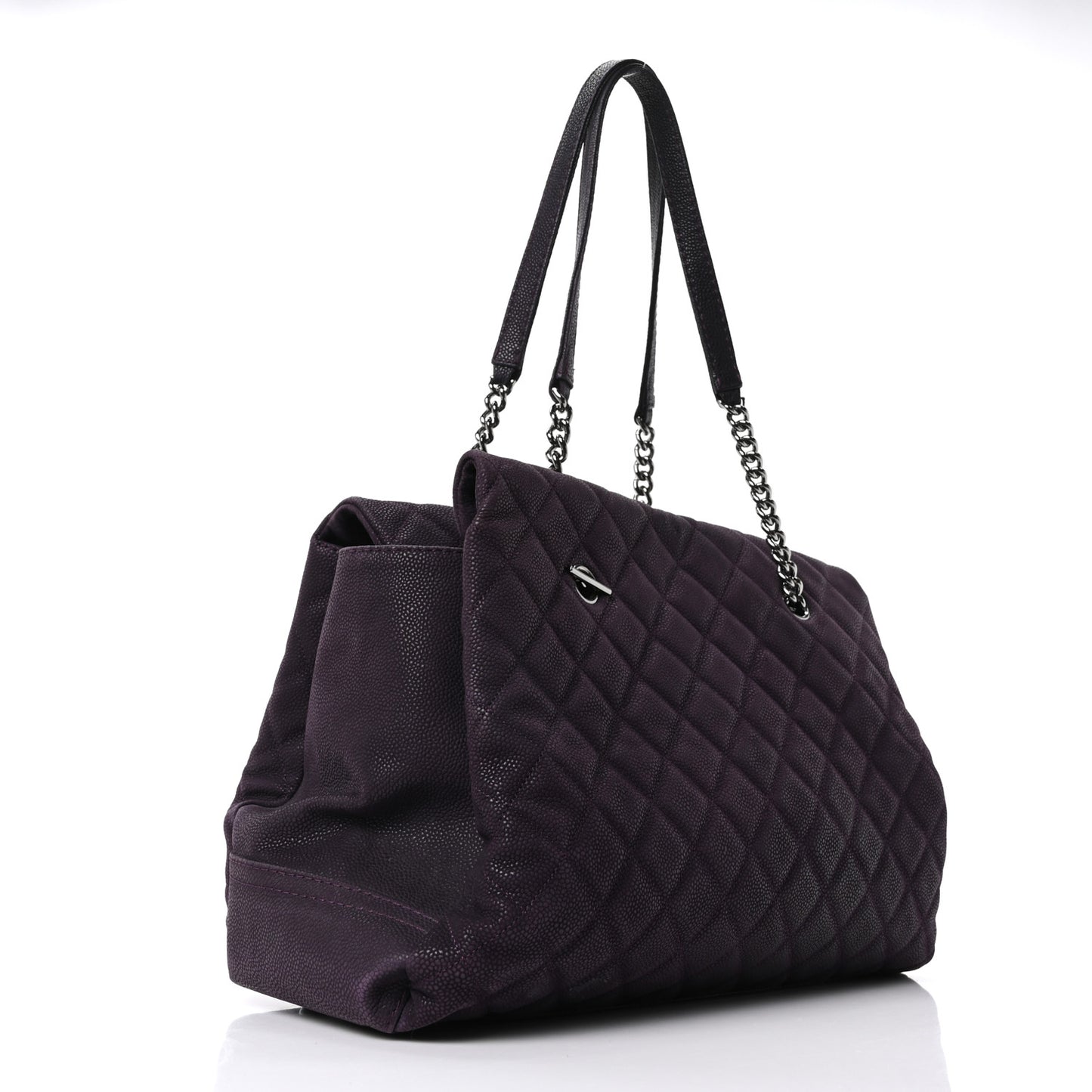 Iridescent Caviar Quilted Lady Pearly Tote Plum