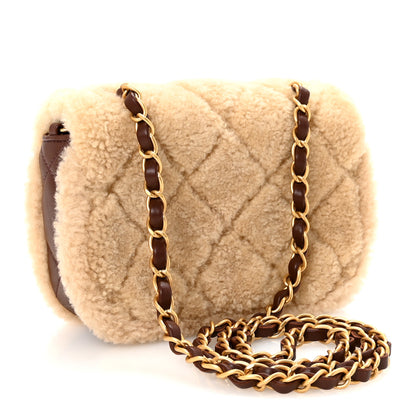 Chanel Shearling Lambskin Quilted Mini Furry Coco Flap Beige Dark Brown 4 of 21