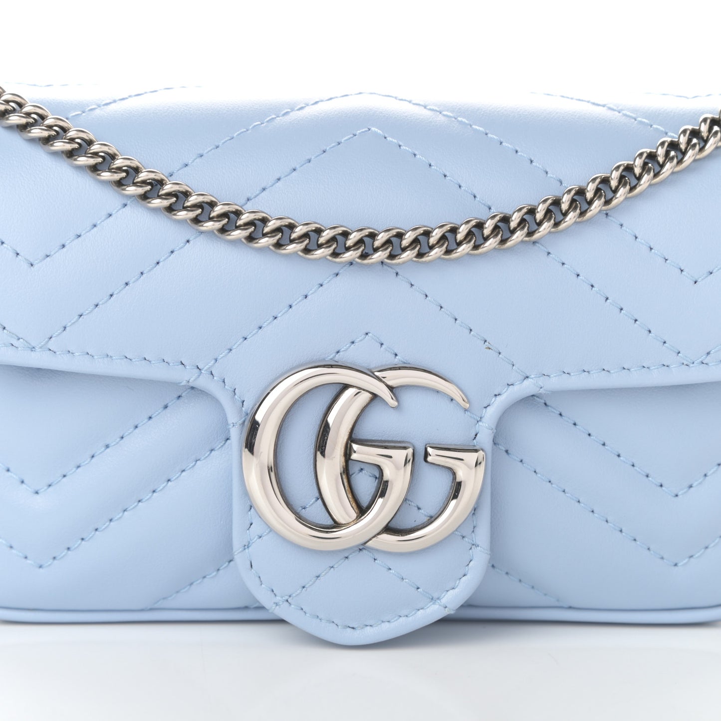 Calfskin Matelasse Super Mini GG Marmont Shoulder Bag Porcelain Light Blue
