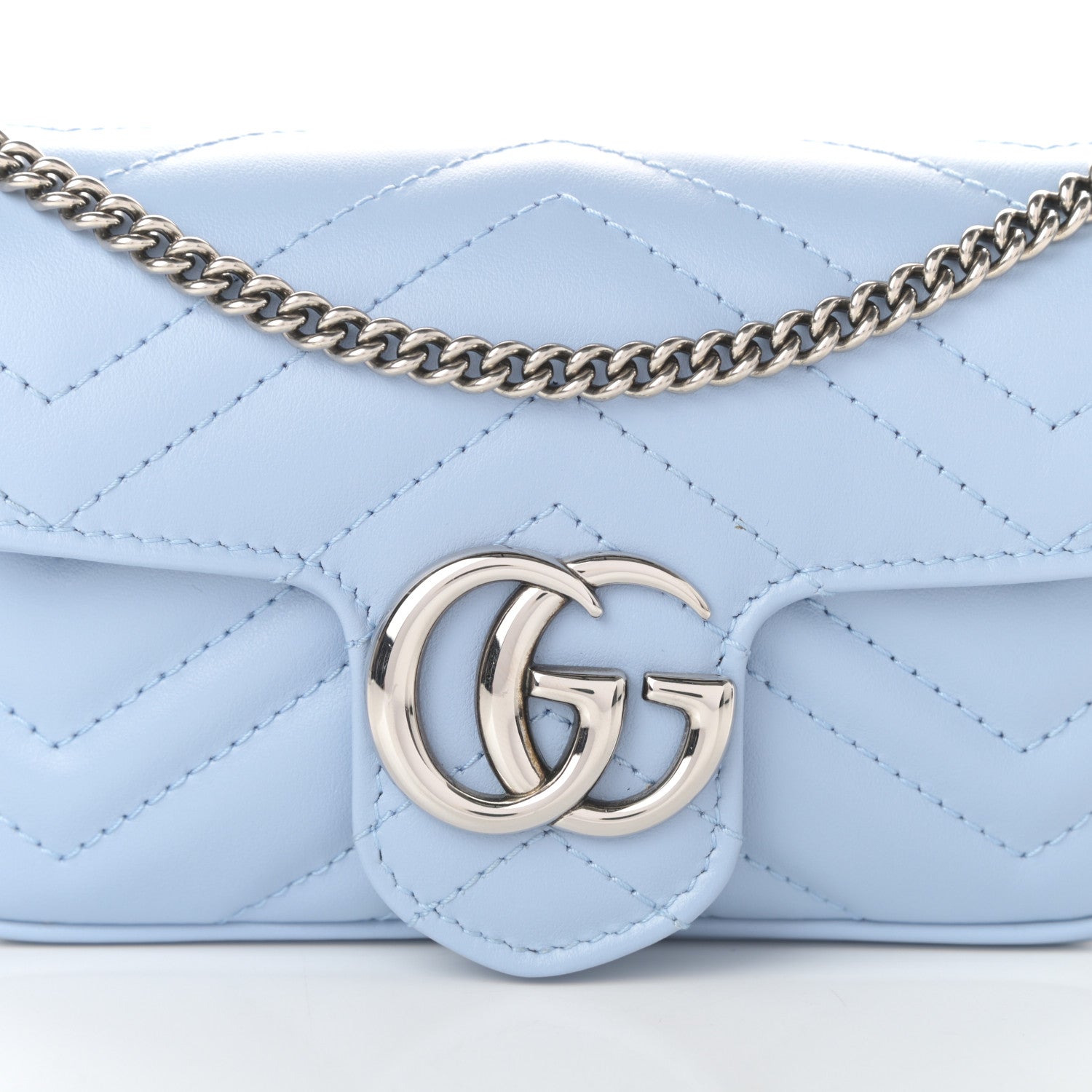 Gucci Calfskin Matelasse Super Mini GG Marmont Shoulder Bag Porcelain Light Blue 7 of 9