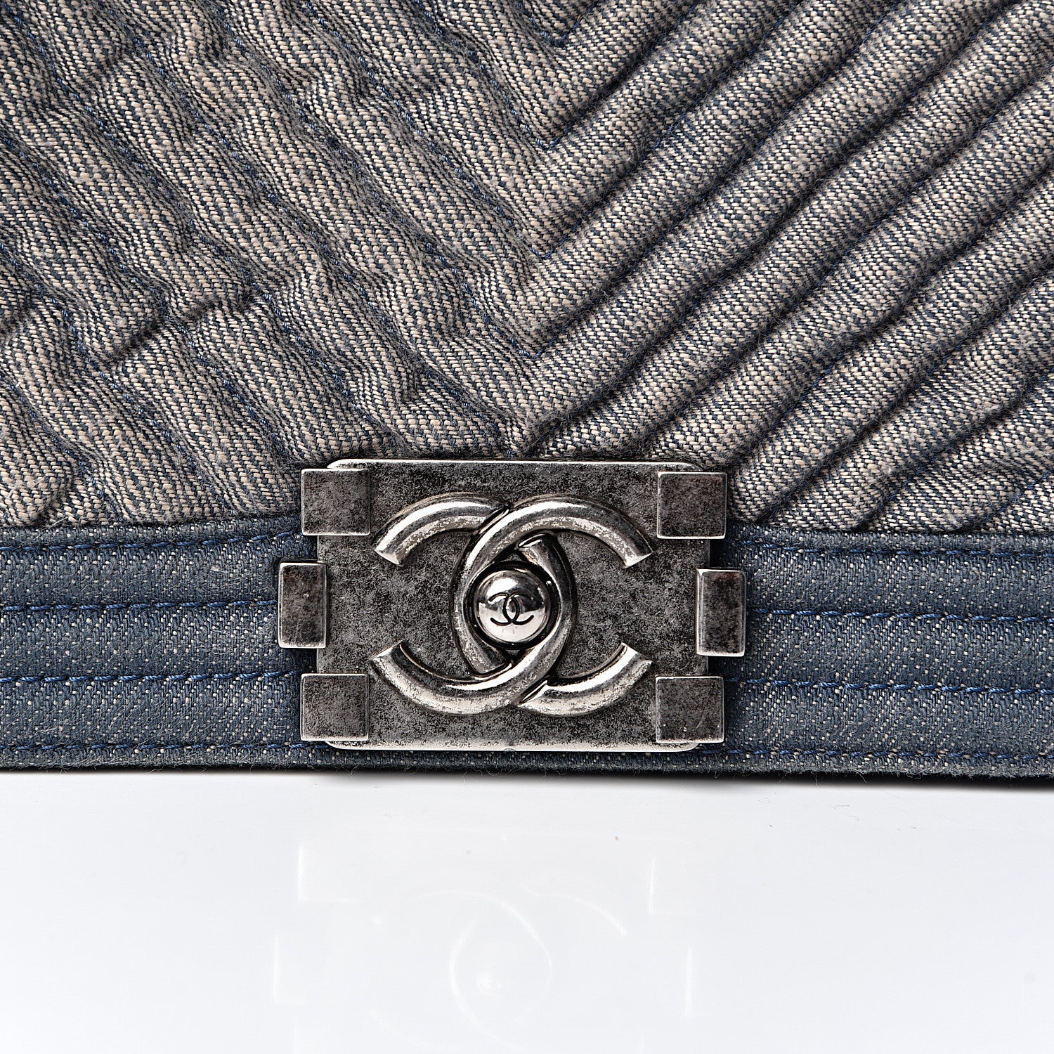 Chanel Denim Chevron Quilted Medium Boy Flap Blue 10 of 10
