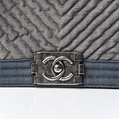 Chanel Denim Chevron Quilted Medium Boy Flap Blue 10 of 10