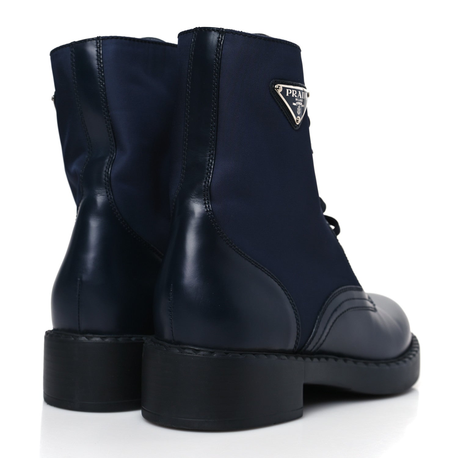 Prada Spazzolato Re-Nylon Metal Triangle Logo Womens 50mm Combat Boots 39.5 Bleu 4 of 7