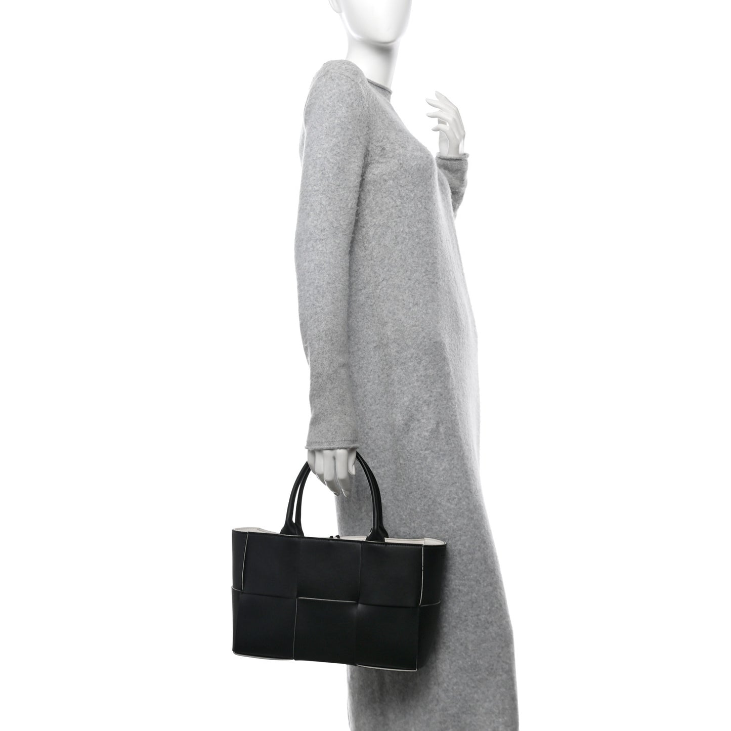Nappa Maxi Intrecciato Small Arco Tote Black White