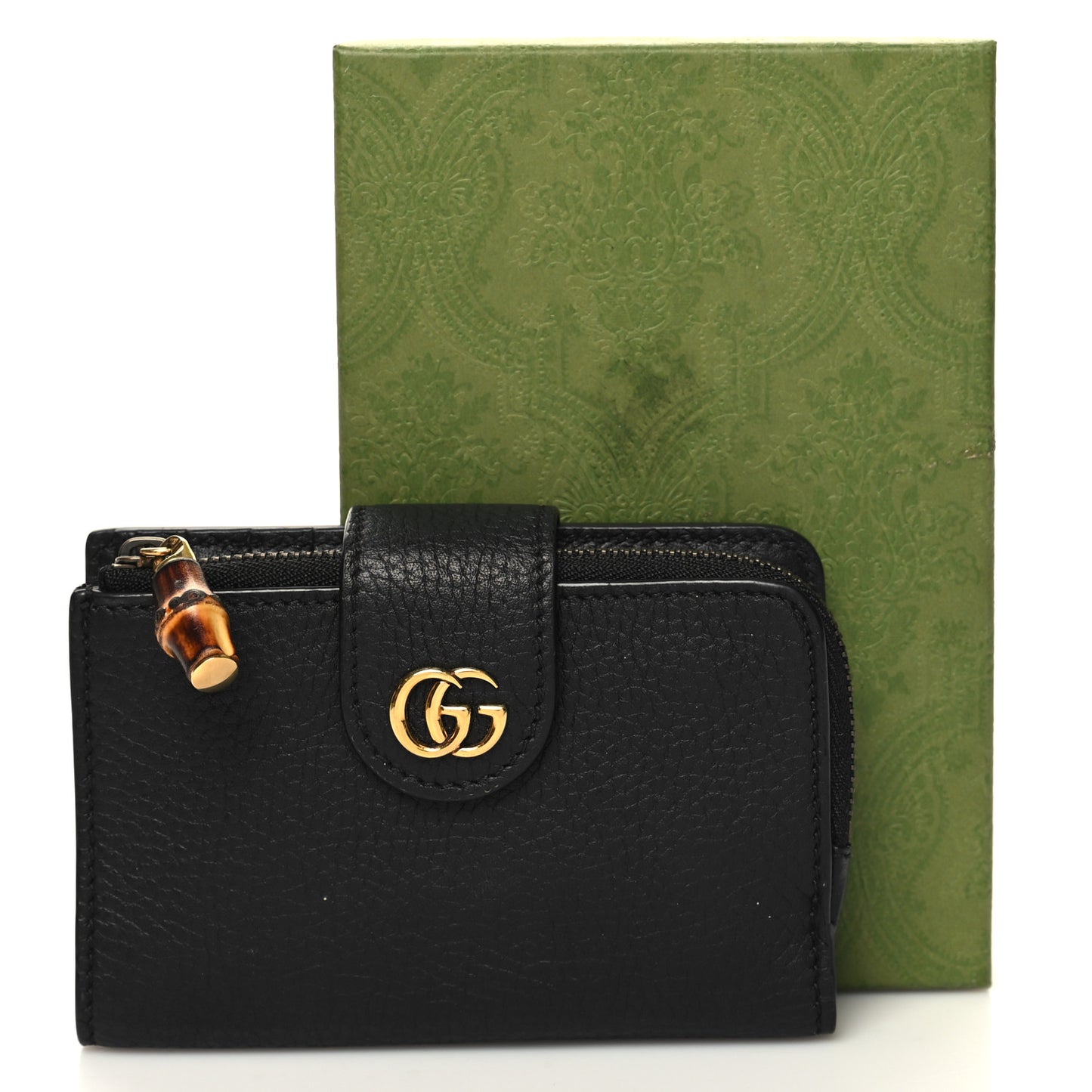 Piuma Calfskin Medium Bamboo Double G Wallet Black