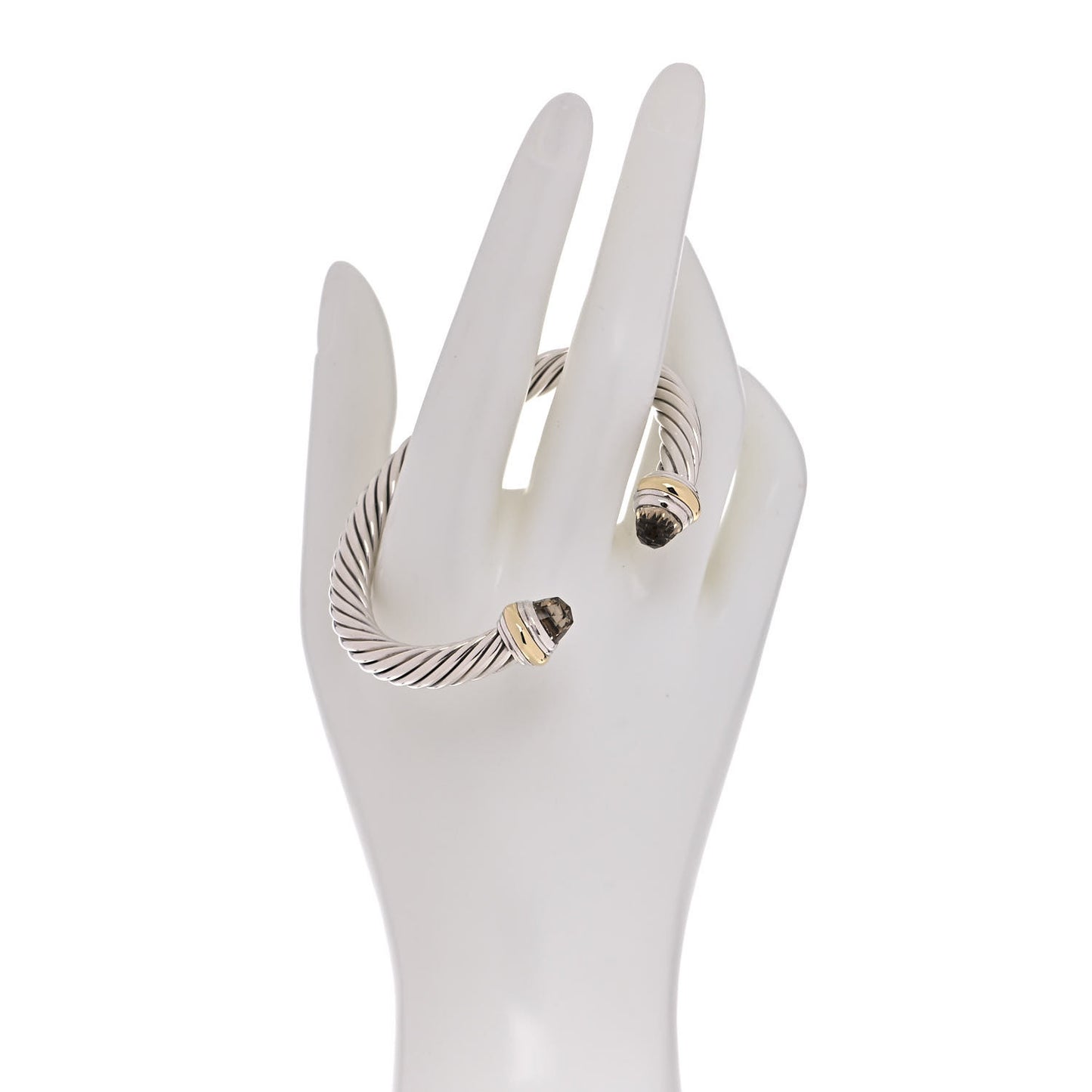 Sterling Silver 14K Yellow Gold Smoky Quartz 7mm Cable Classics Bracelet
