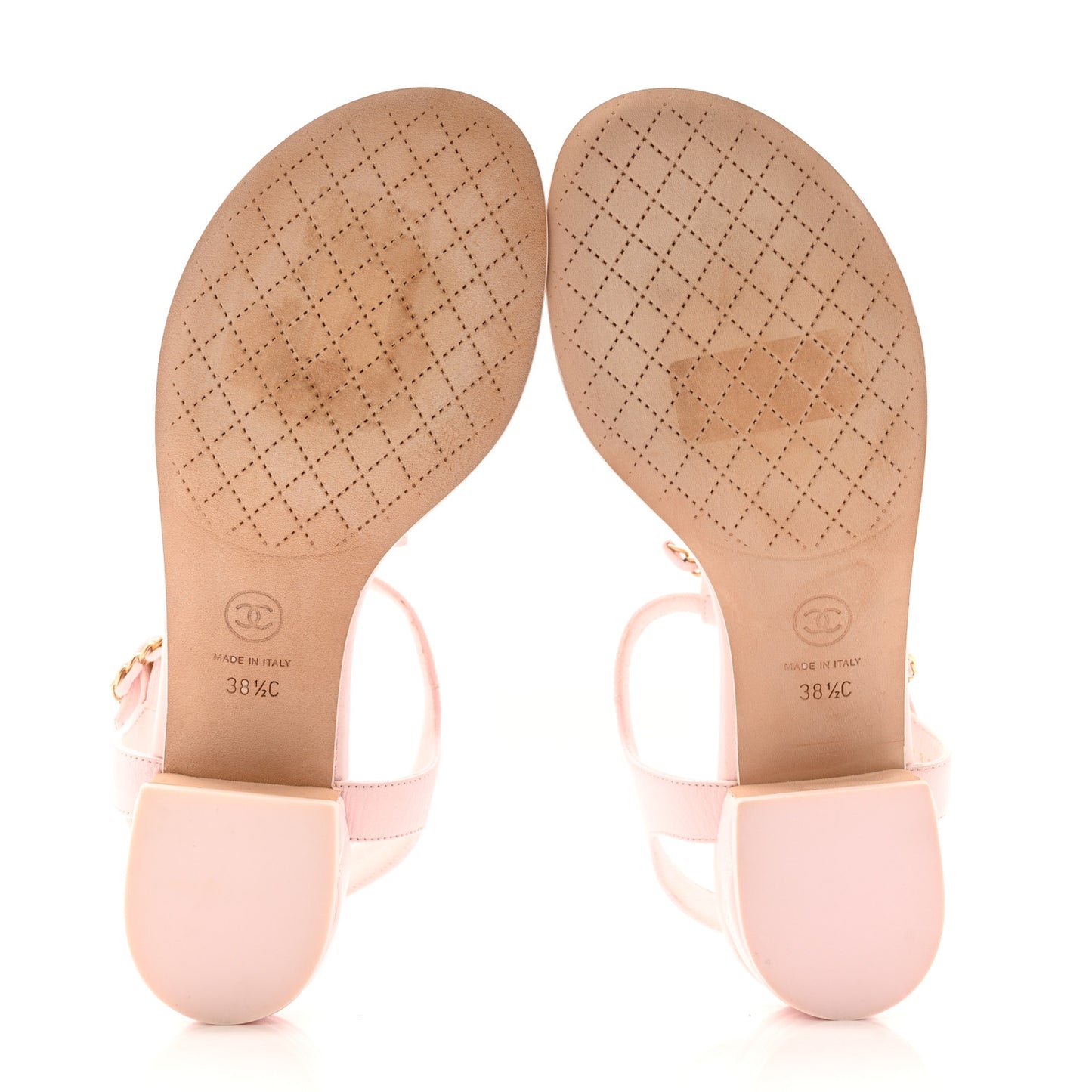Lambskin Chain CC Logo Thong Sandals 38.5 Light Pink