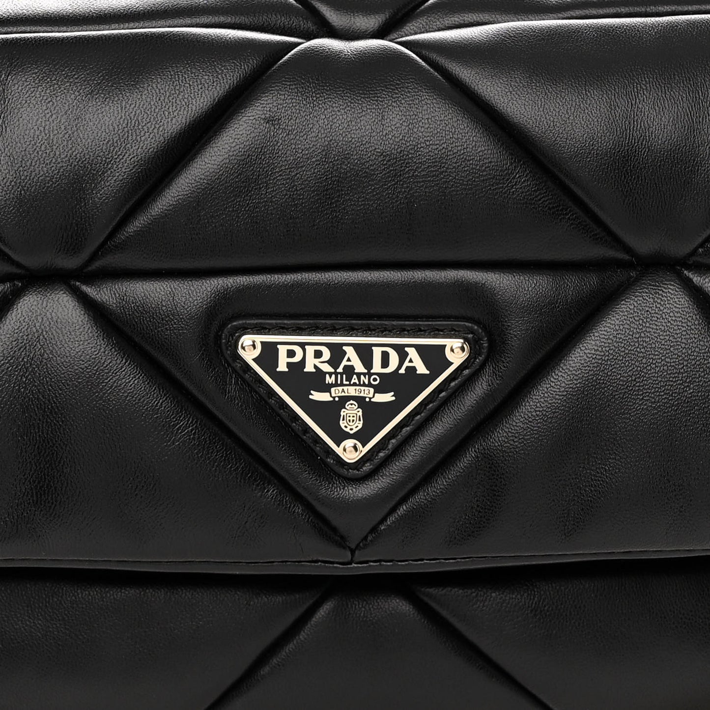 Nappa Re-Nylon Triangle Quilted Patchwork System Flap Shoulder Bag Black