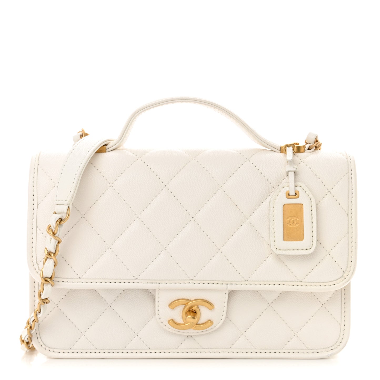 Caviar Quilted School Memory Small Top Handle Flap White