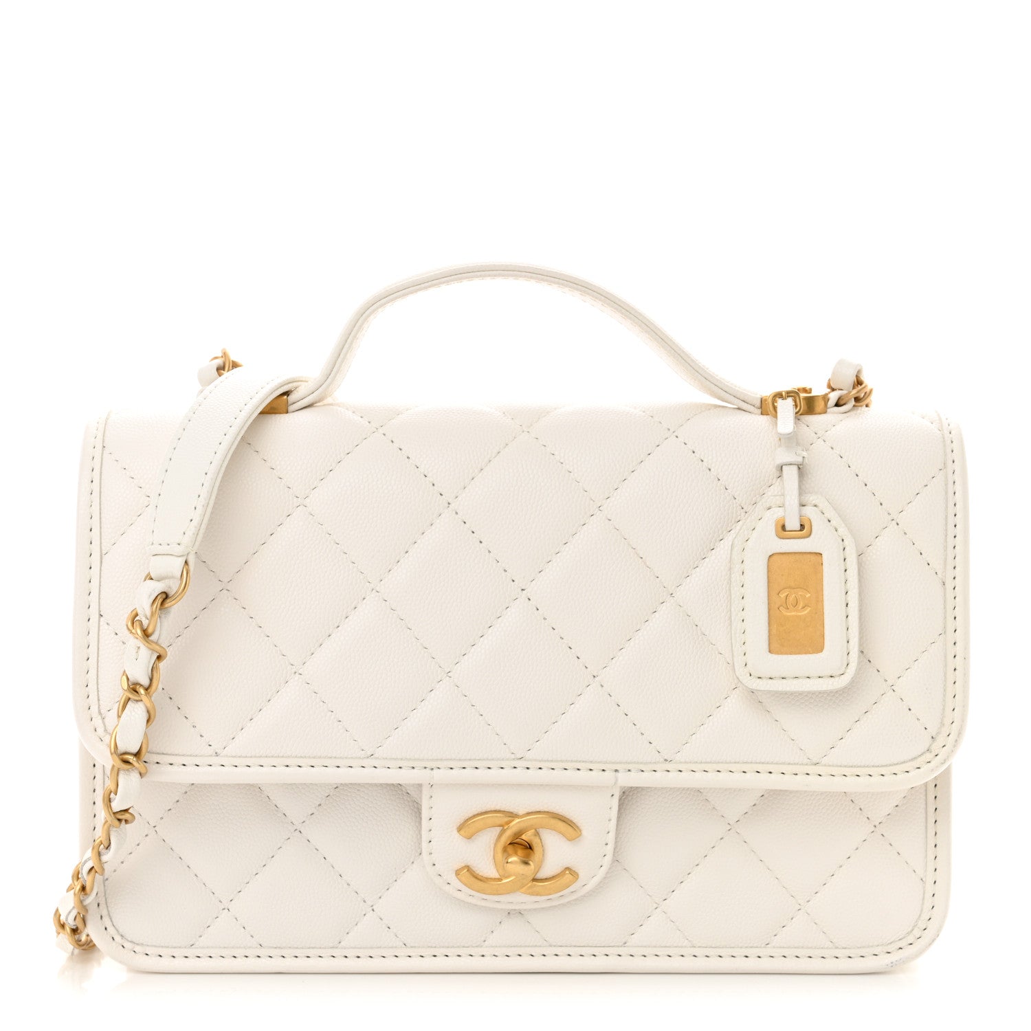Chanel Caviar Quilted School Memory Small Top Handle Flap White 1 of 10