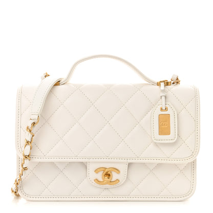 Chanel Caviar Quilted School Memory Small Top Handle Flap White 1 of 10