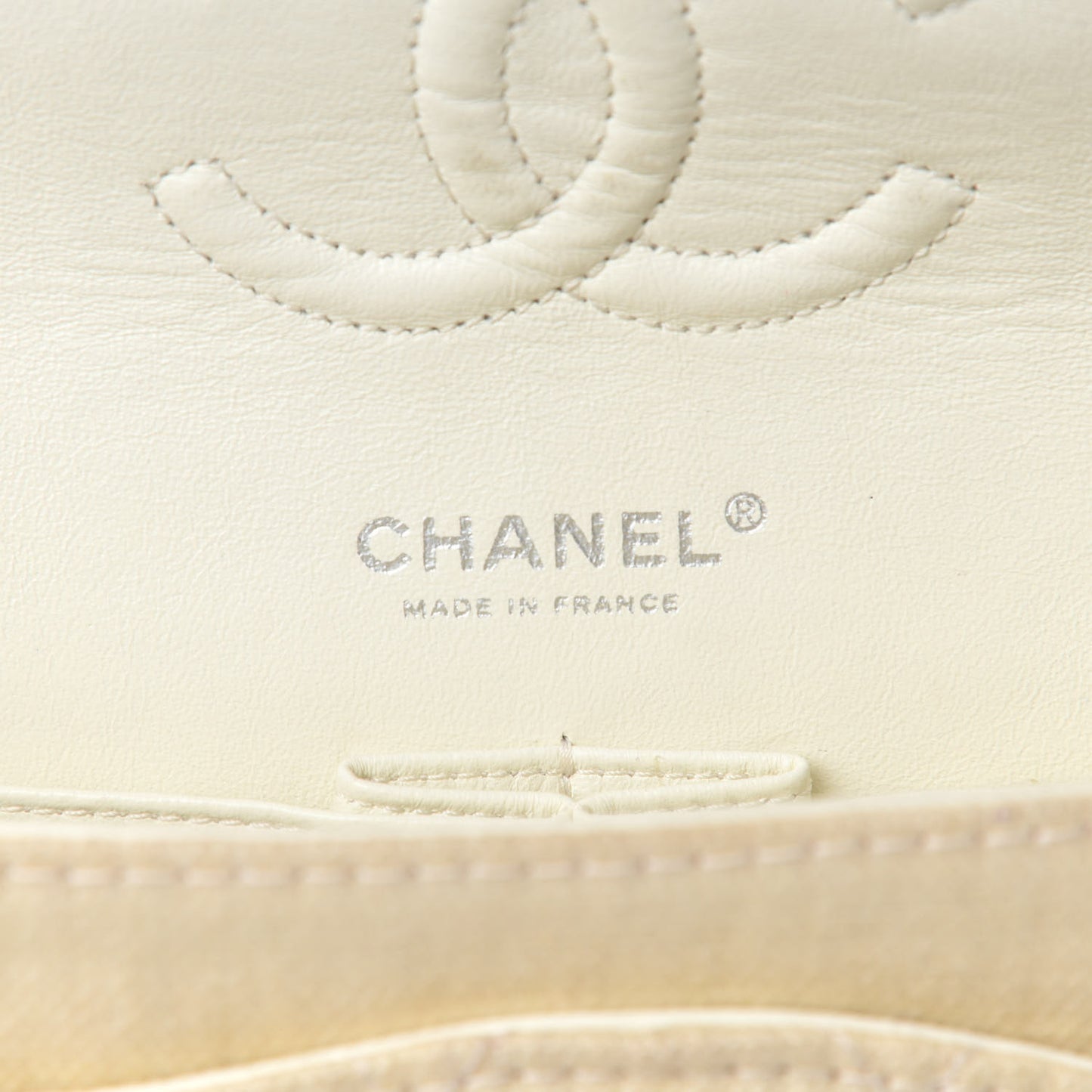 Canvas Quilted Pearl Trim Medium Flap Beige