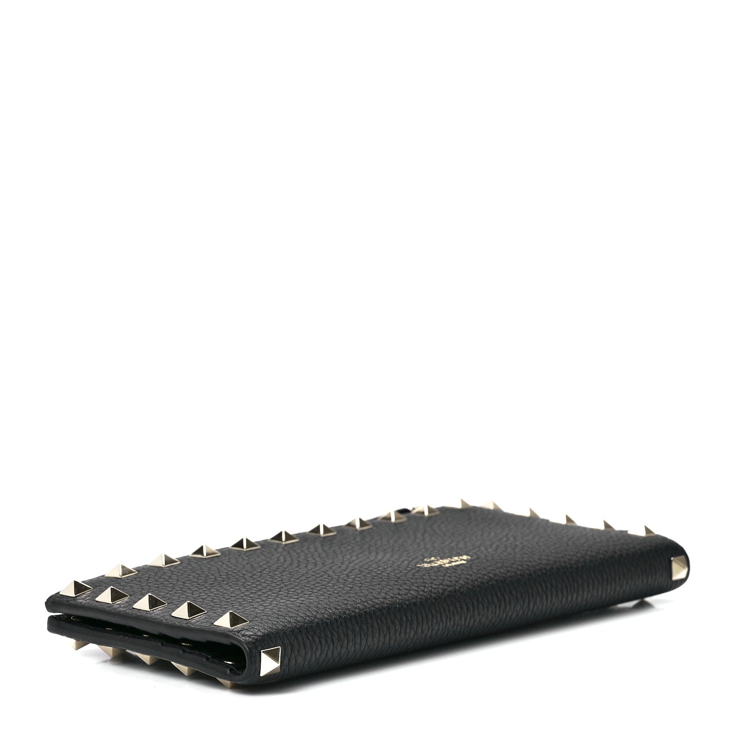 Valentino Garavani Pebbled Calfskin Rockstud Fold Zip Wallet Black 4 of 12