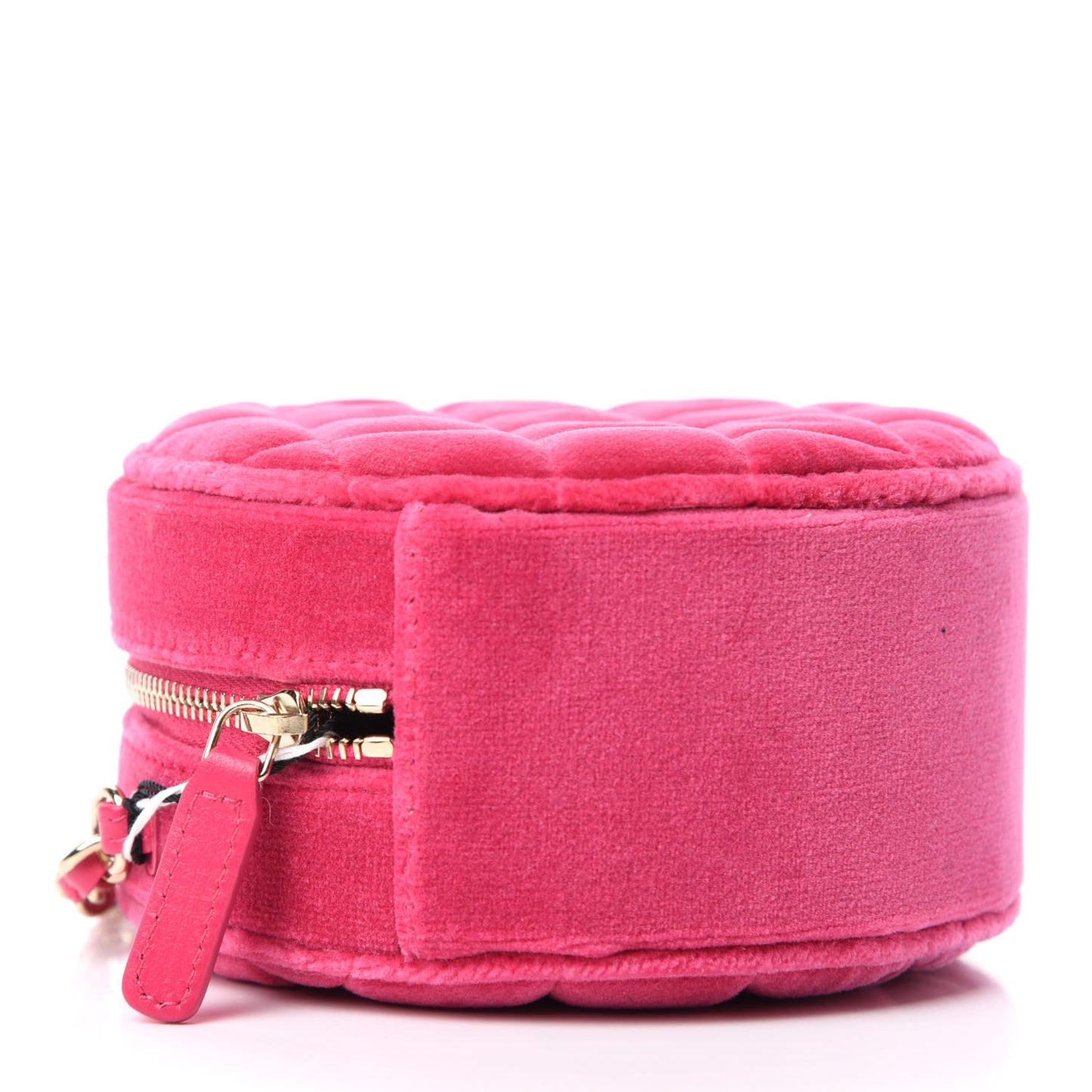 Velvet Round Quilted Pearl Crush Clutch With Chain Pink