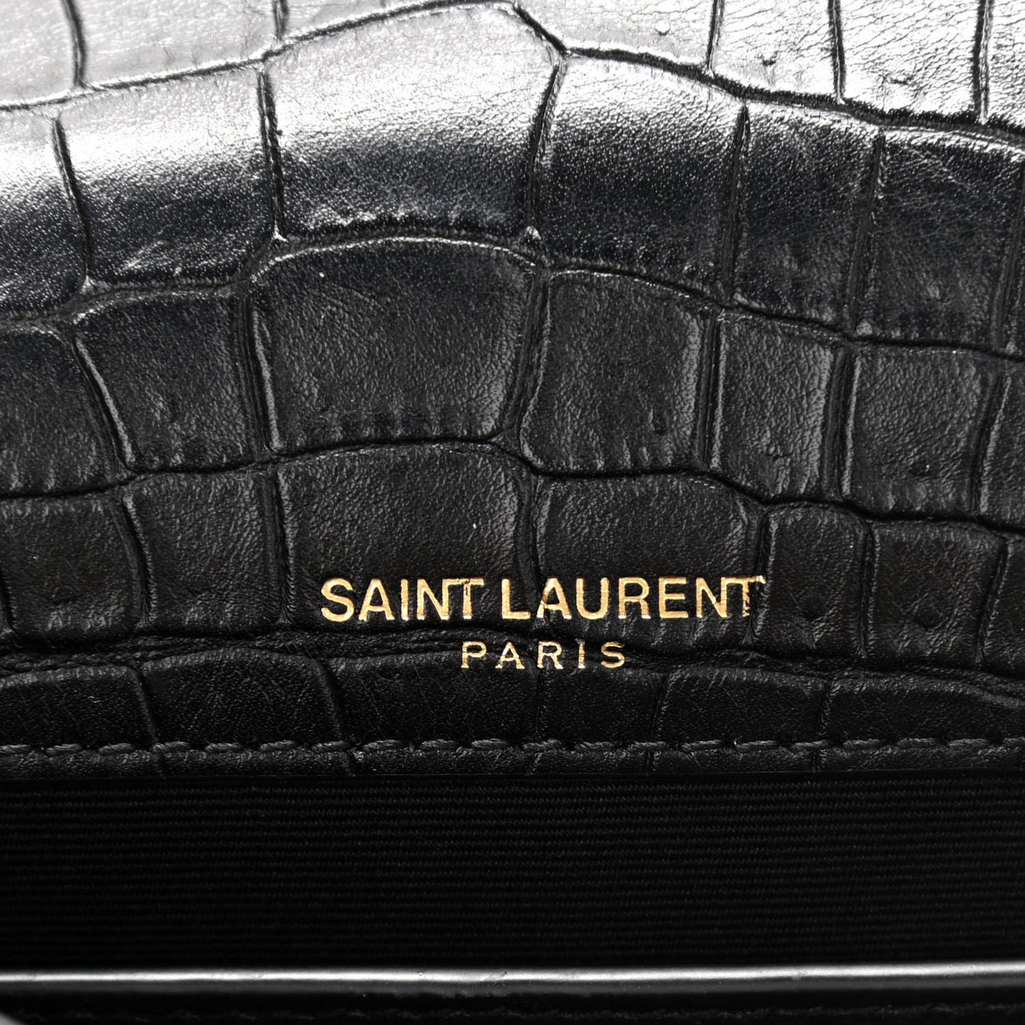 Calfskin Crocodile Embossed Small Monogram Sunset Black