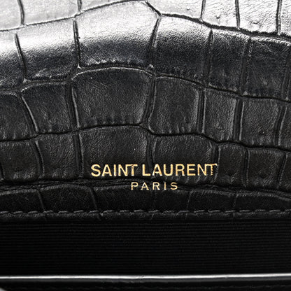 Saint Laurent Calfskin Crocodile Embossed Small Monogram Sunset Black 5 of 9
