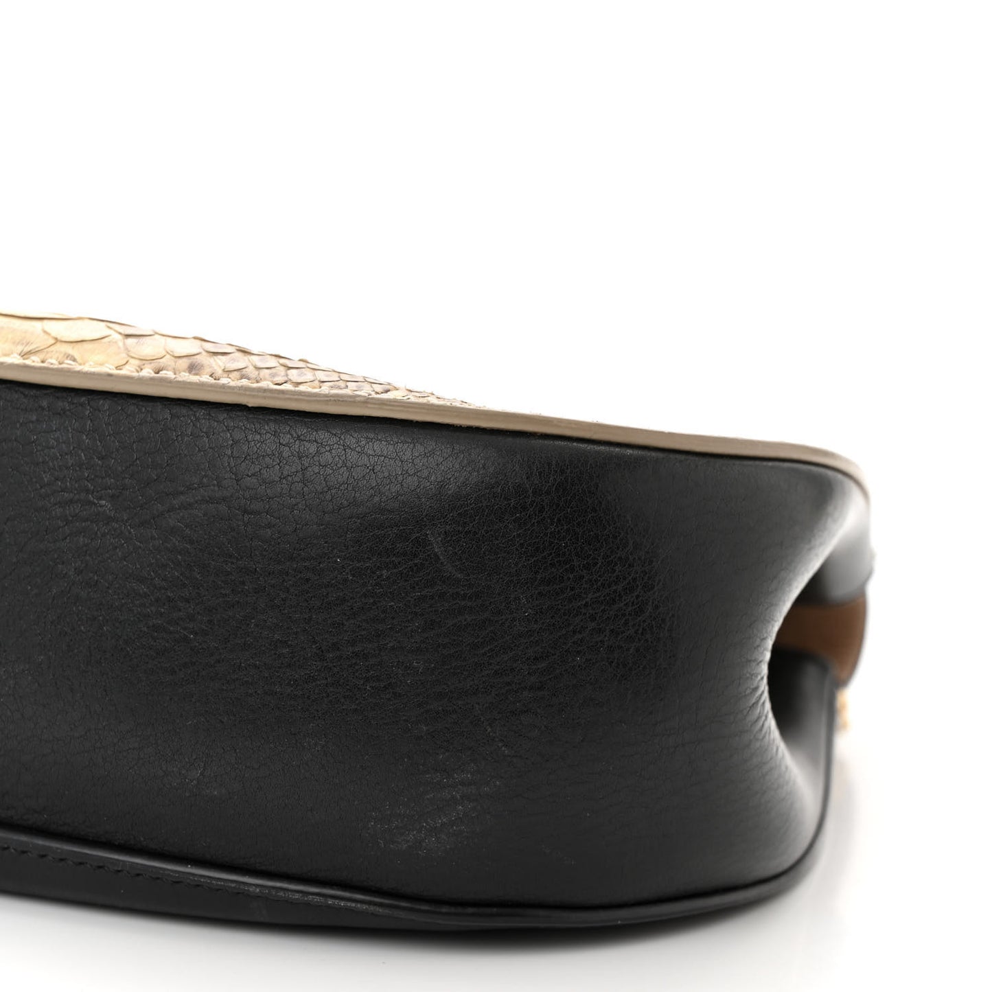 Snakeskin Smooth Calfskin Drew Shoulder Bag Beige Black