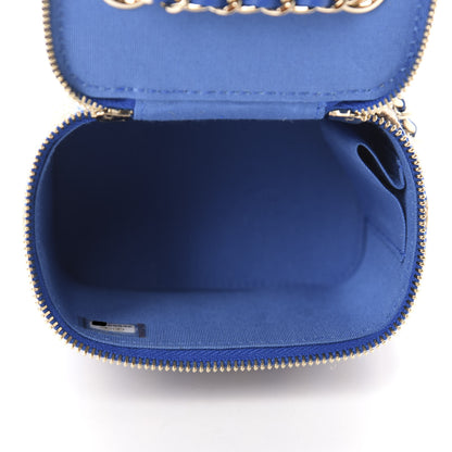 Chanel Raffia Jute Striped Mini Vanity Case With Chain Blue Beige 5 of 11
