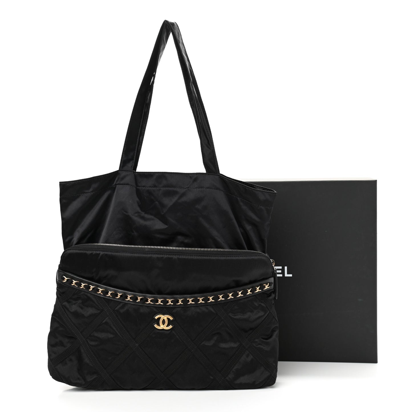Nylon Grosgrain Large Lifestyle Pouch With Foldable Tote Black