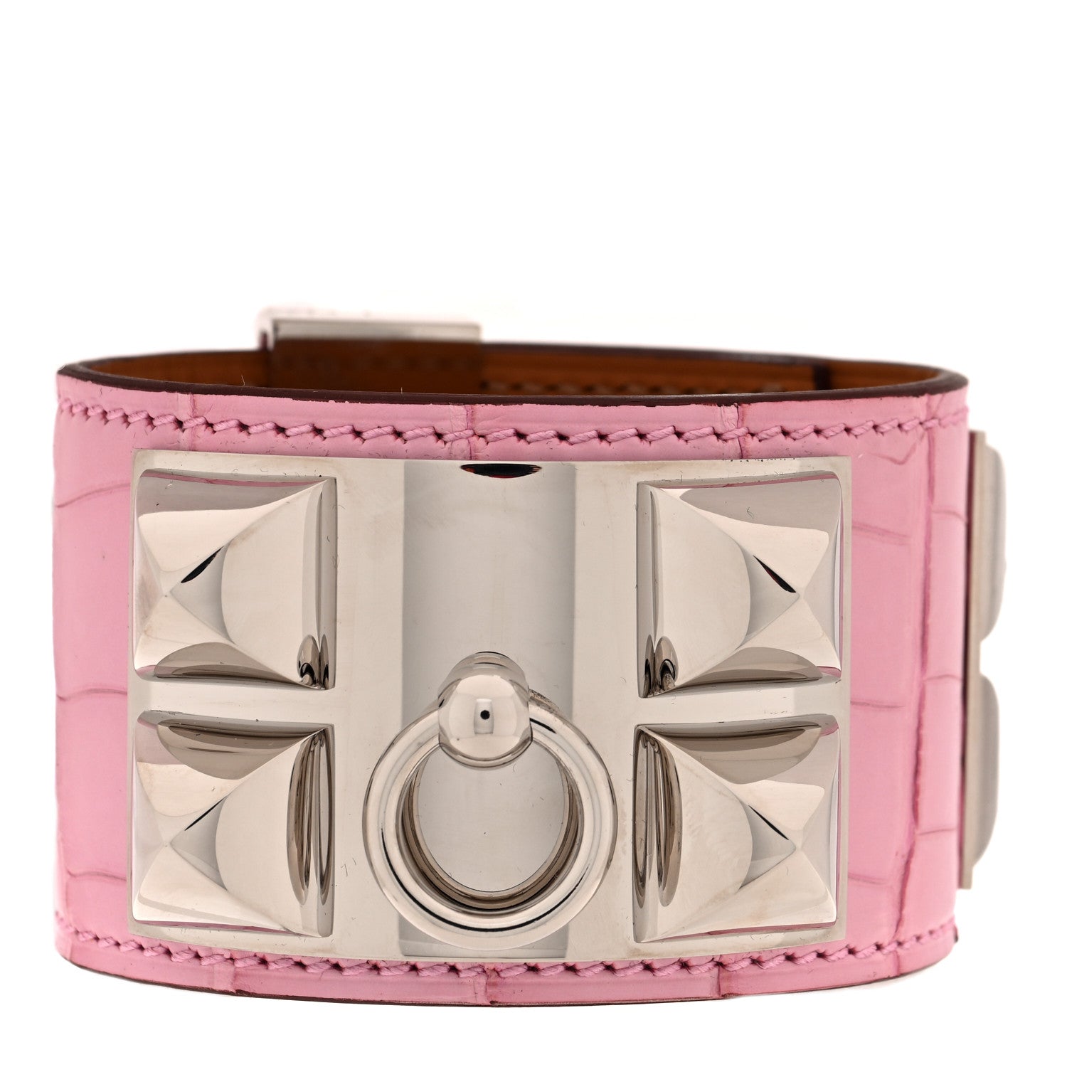Hermes Matte Alligator Collier De Chien CDC Bracelet T1 5P Pink 1 of 4