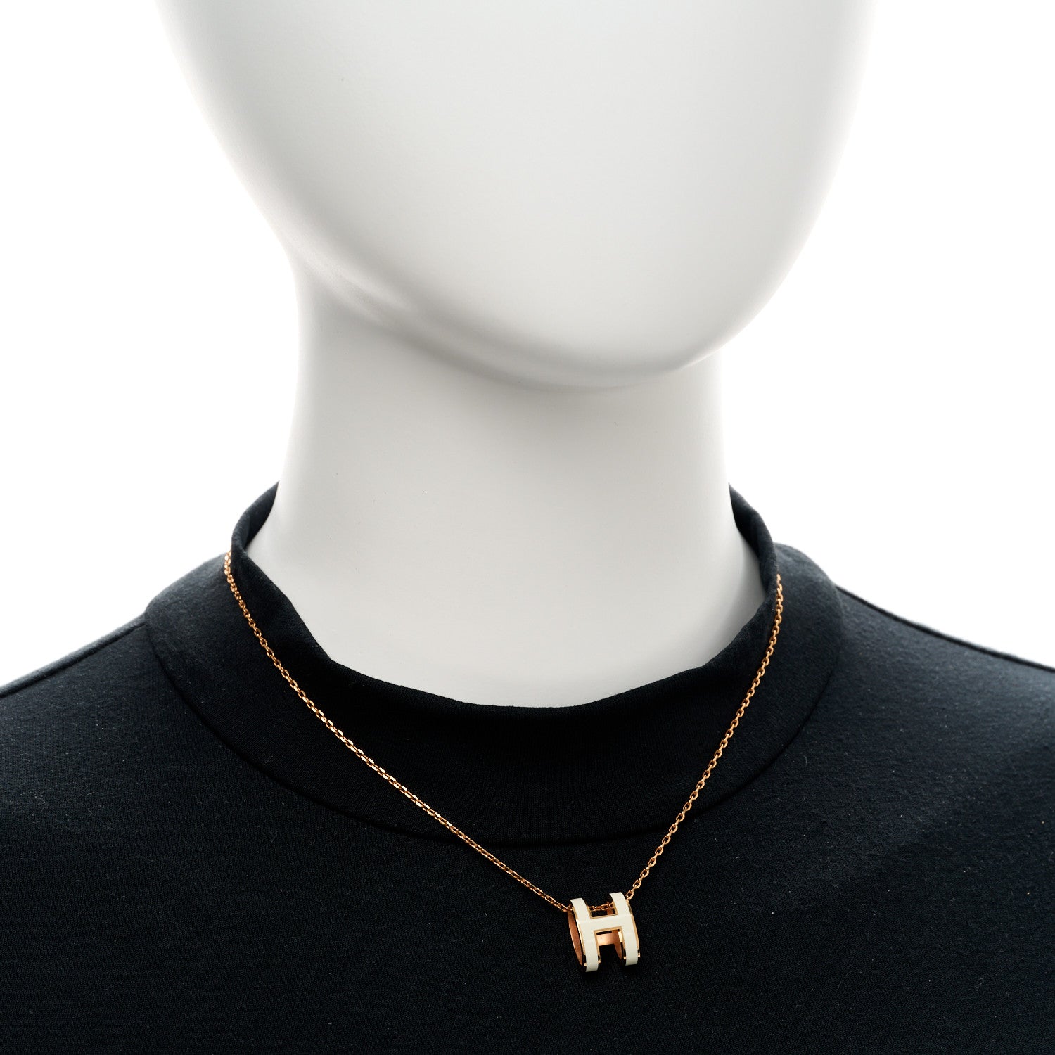 Hermes Lacquered Rose Gold Pop H Pendant Necklace White 2 of 7