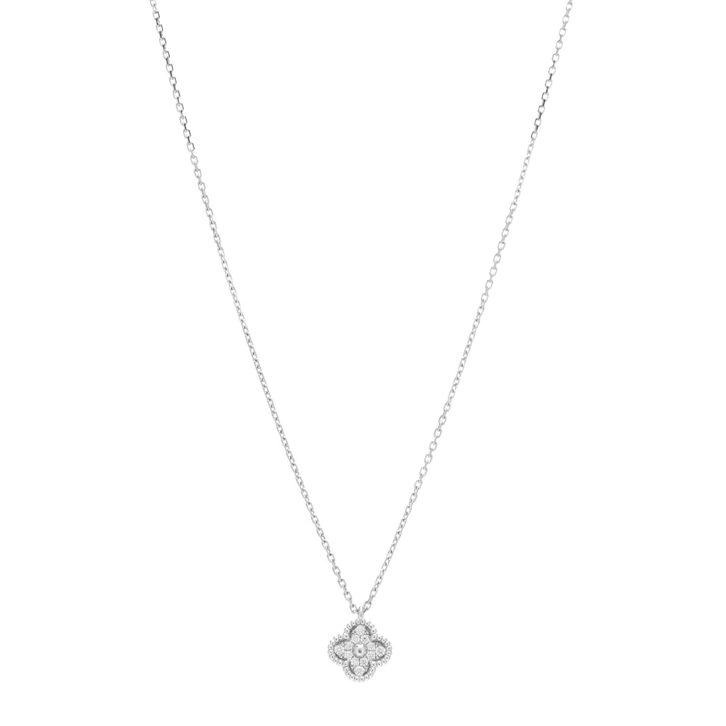 18K White Gold Diamond Sweet Alhambra Pendant Necklace