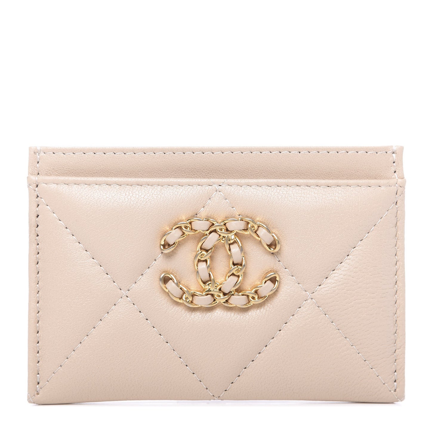 Goatskin Quilted 19 Card Holder Beige