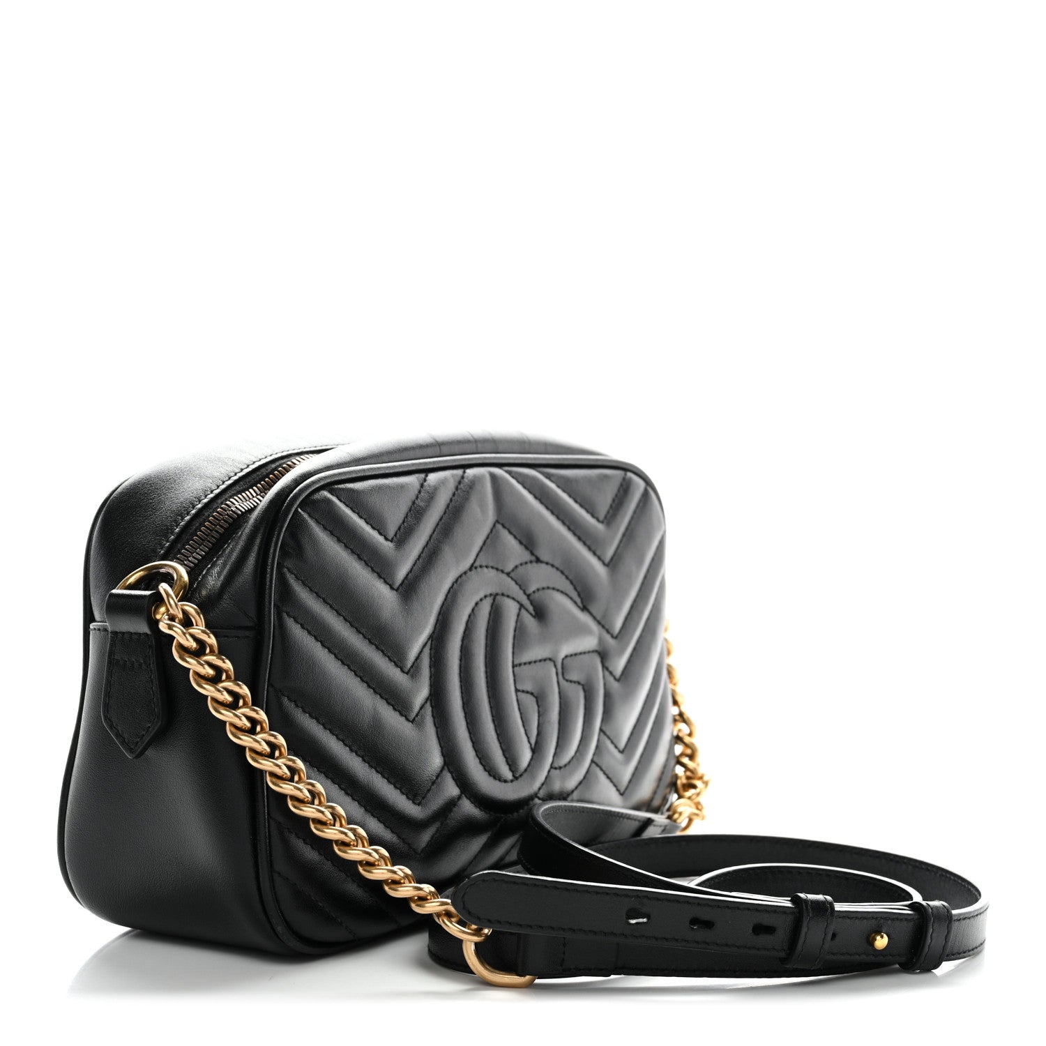 Gucci Calfskin Matelasse Small GG Marmont Chain Shoulder Bag Black 3 of 14