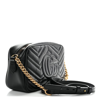 Gucci Calfskin Matelasse Small GG Marmont Chain Shoulder Bag Black 3 of 14