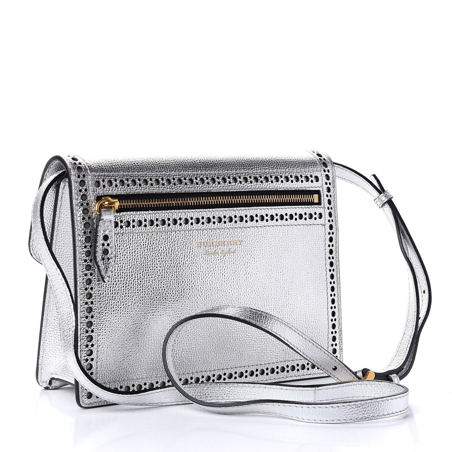 Metallic Grainy Calfskin Broguing Tassel Small Macken Crossbody Bag Silver