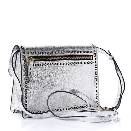 Burberry Metallic Grainy Calfskin Broguing Tassel Small Macken Crossbody Bag Silver 3 of 11