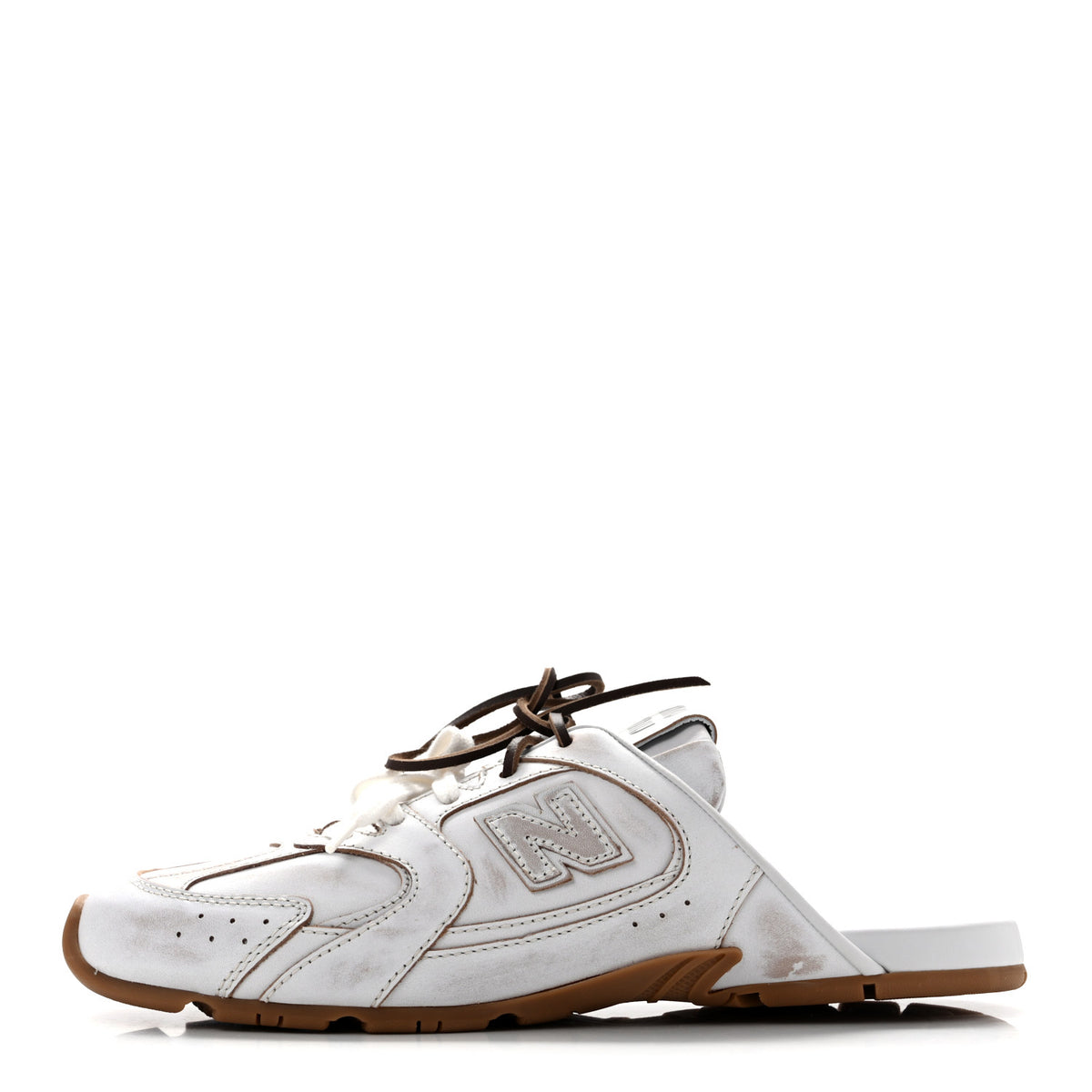 X NEW BALANCE Bleached Calfskin 530 SL Slip-On Sneakers Mules 40 White