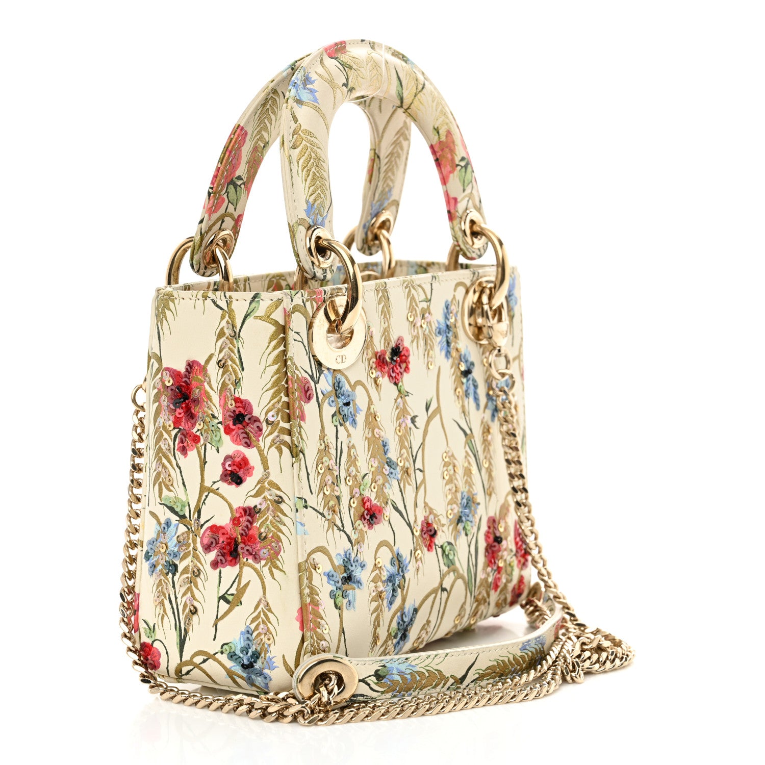 Christian Dior Calfskin Hibiscus Printed Embroidered Mini Lady