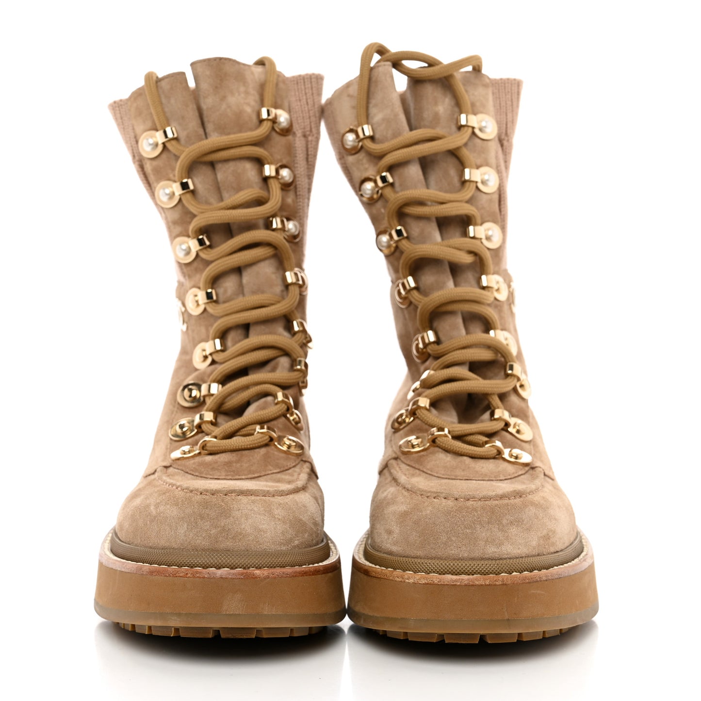 Suede Knit Lace Up Combat Boots 36 36 Brown