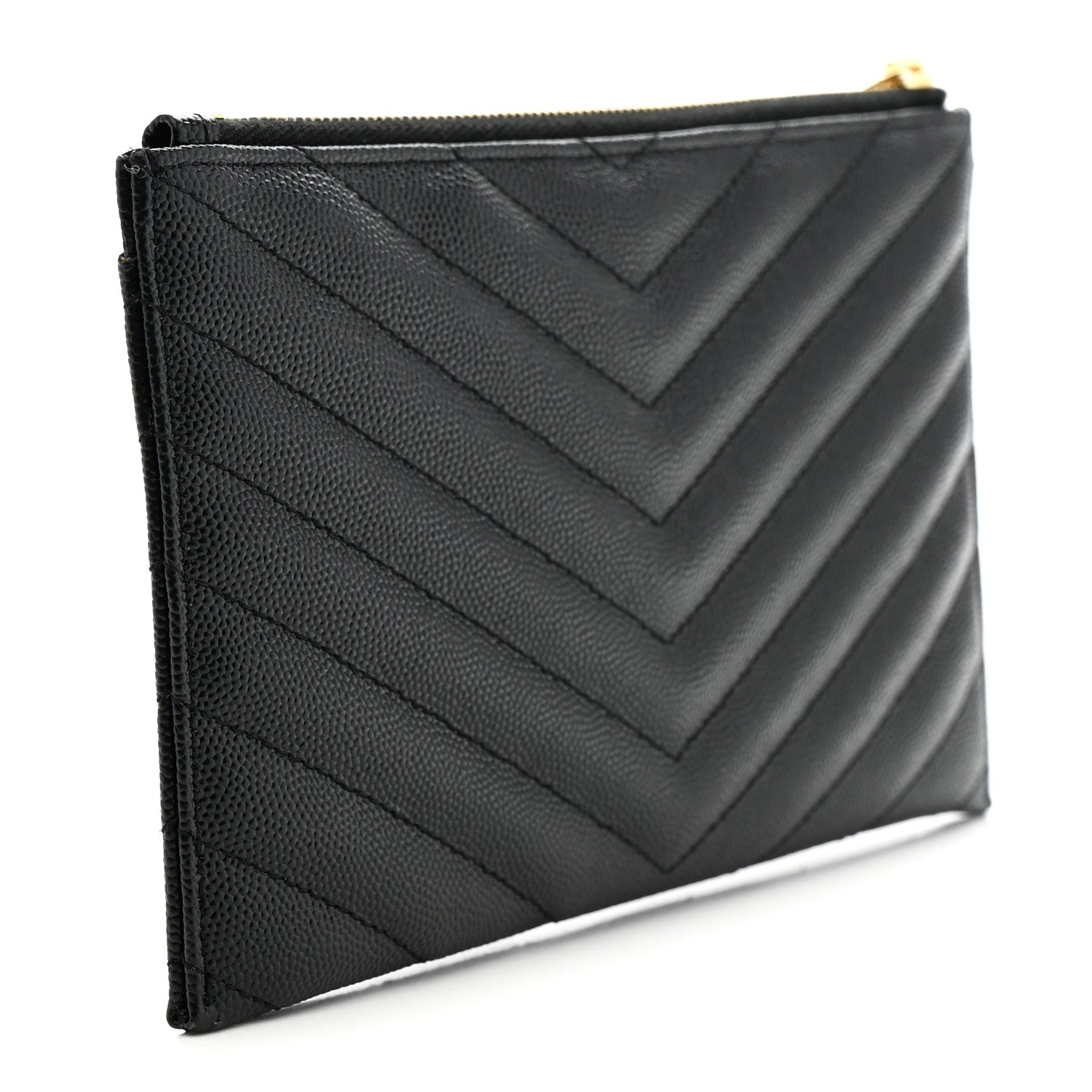Saint Laurent Grain De Poudre Chevron Monogram Bill Pouch Black 3 of 9