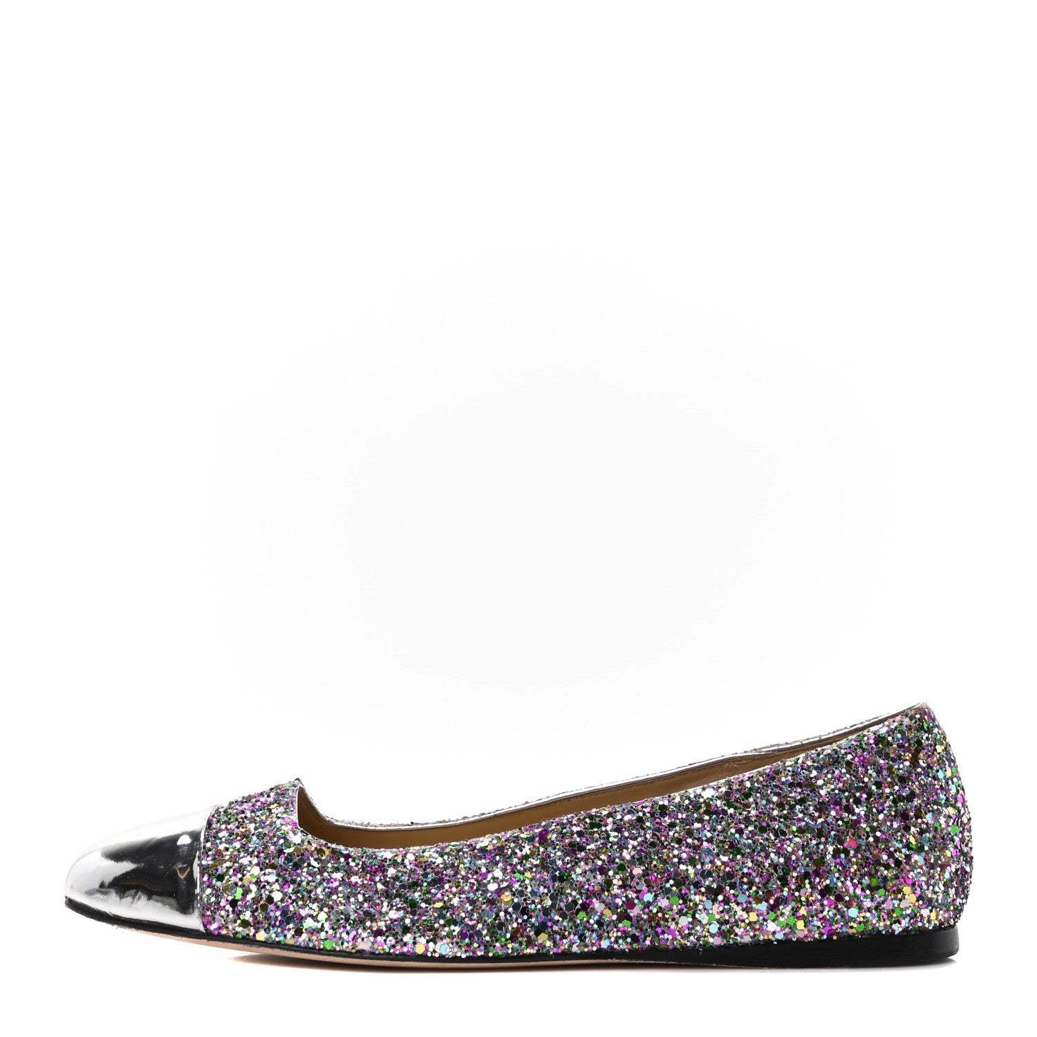 Jimmy Choo Patent Calfskin Coarse Glitter Confetti Watson Flats 36 Silver Multicolor 1 of 9